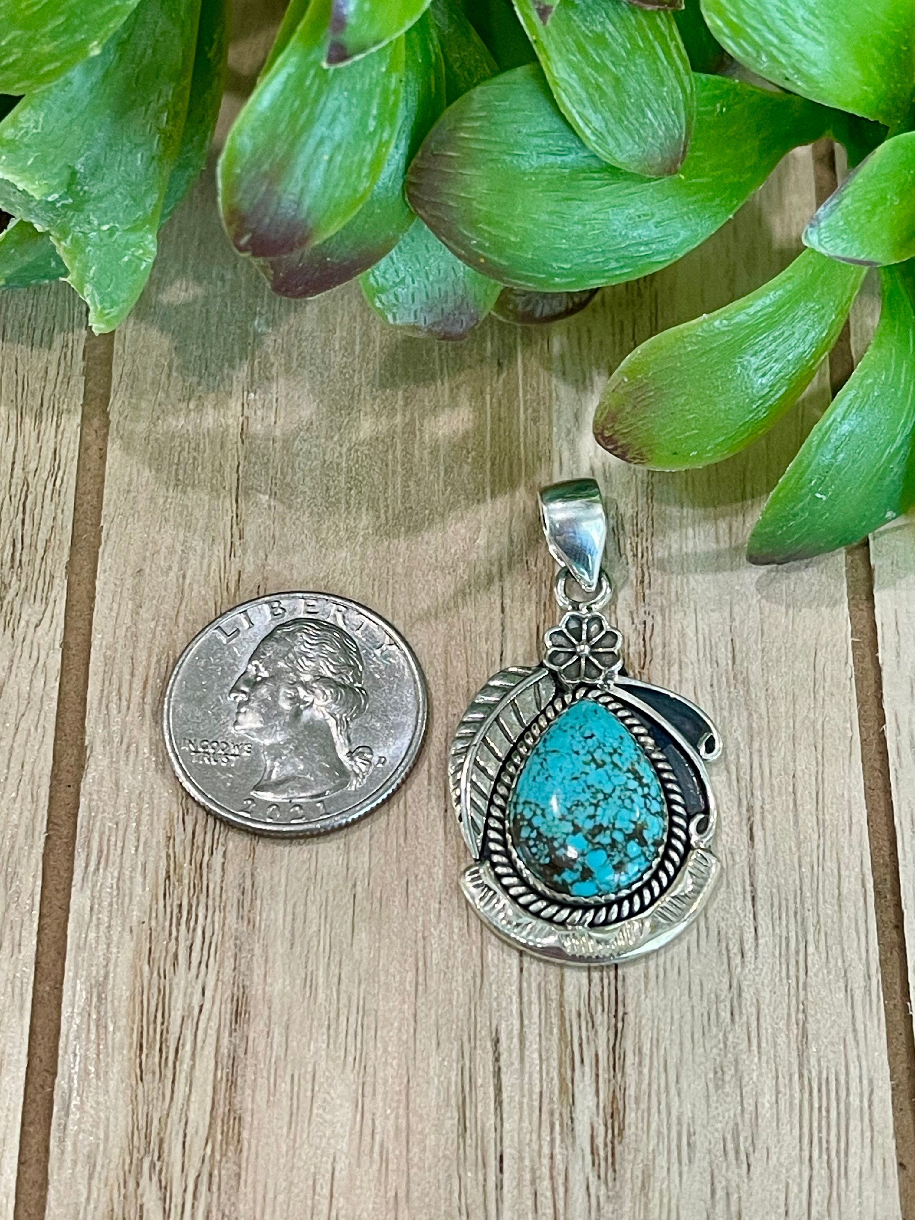 Southwest Number 8 Turquoise & Sterling Silver Pendant