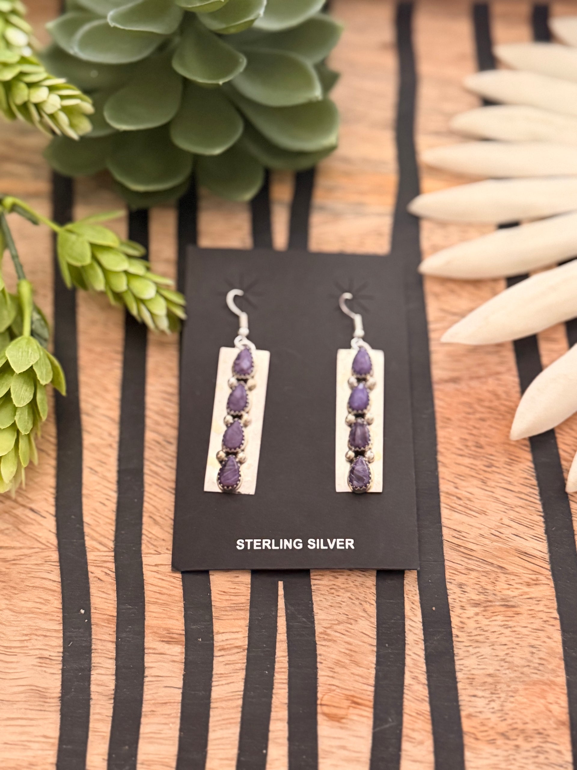 Joby Tsosie Charoite & Sterling Silver Dangle Earrings