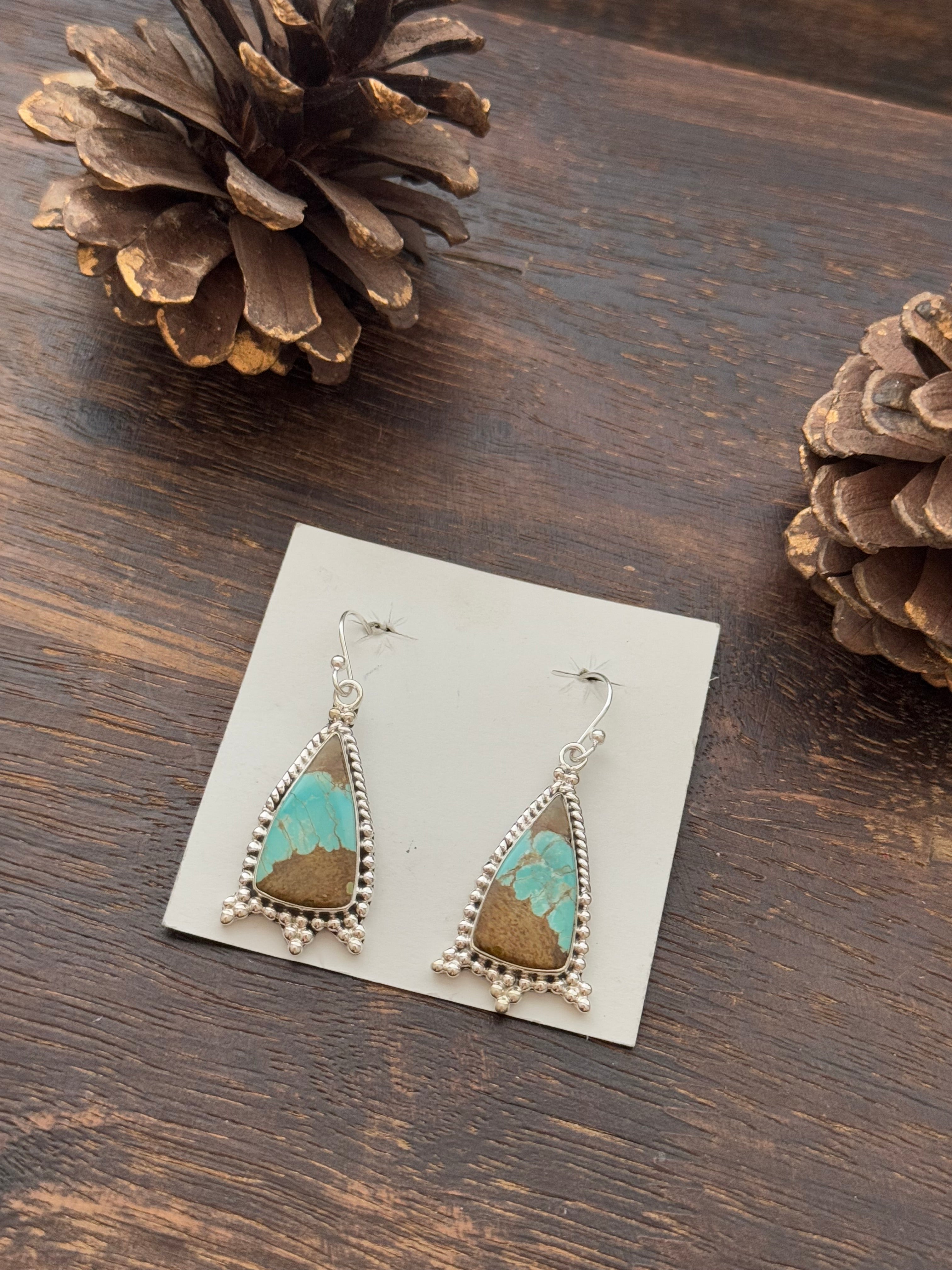 Southwest Handmade #8 Turquoise & Sterling Silver Dangle Earrings