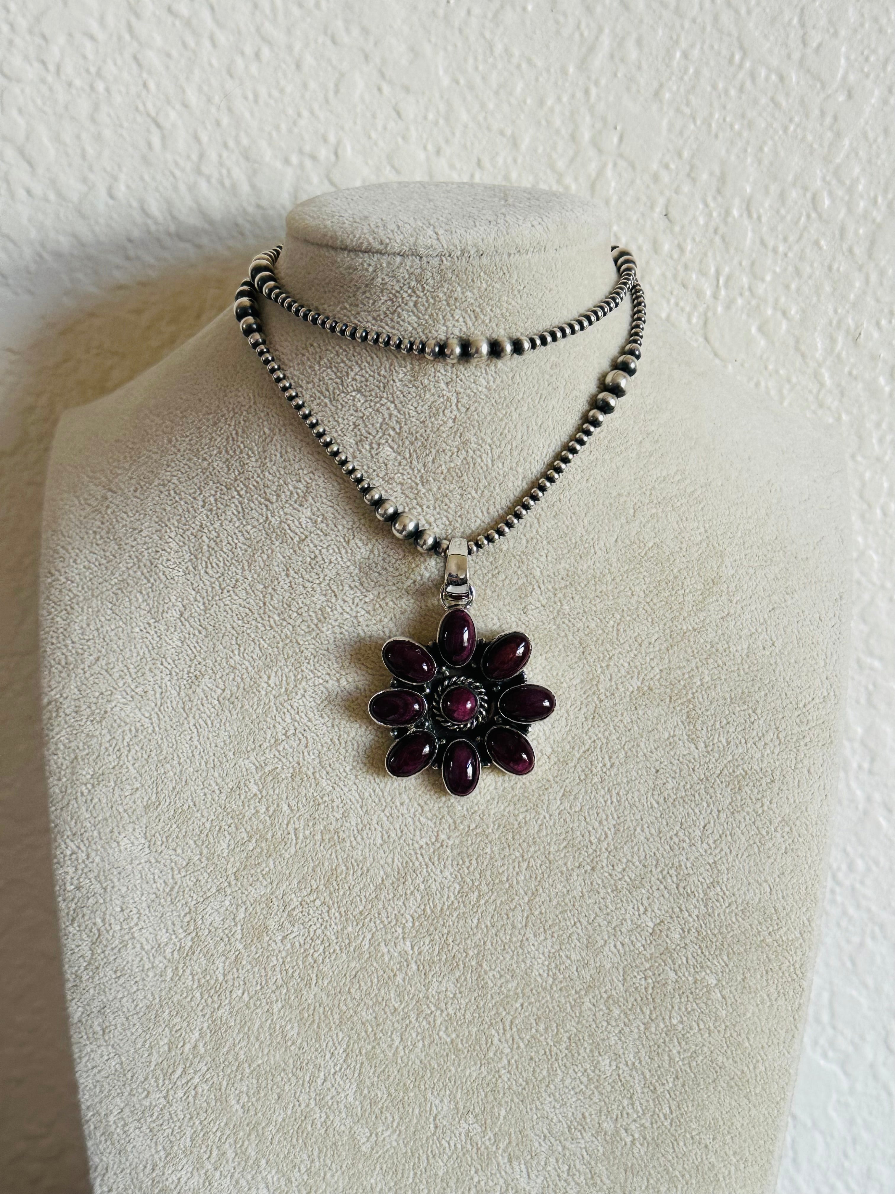 Southwest Handmade Purple Spiny Oyster & Sterling Silver Cluster Pendant