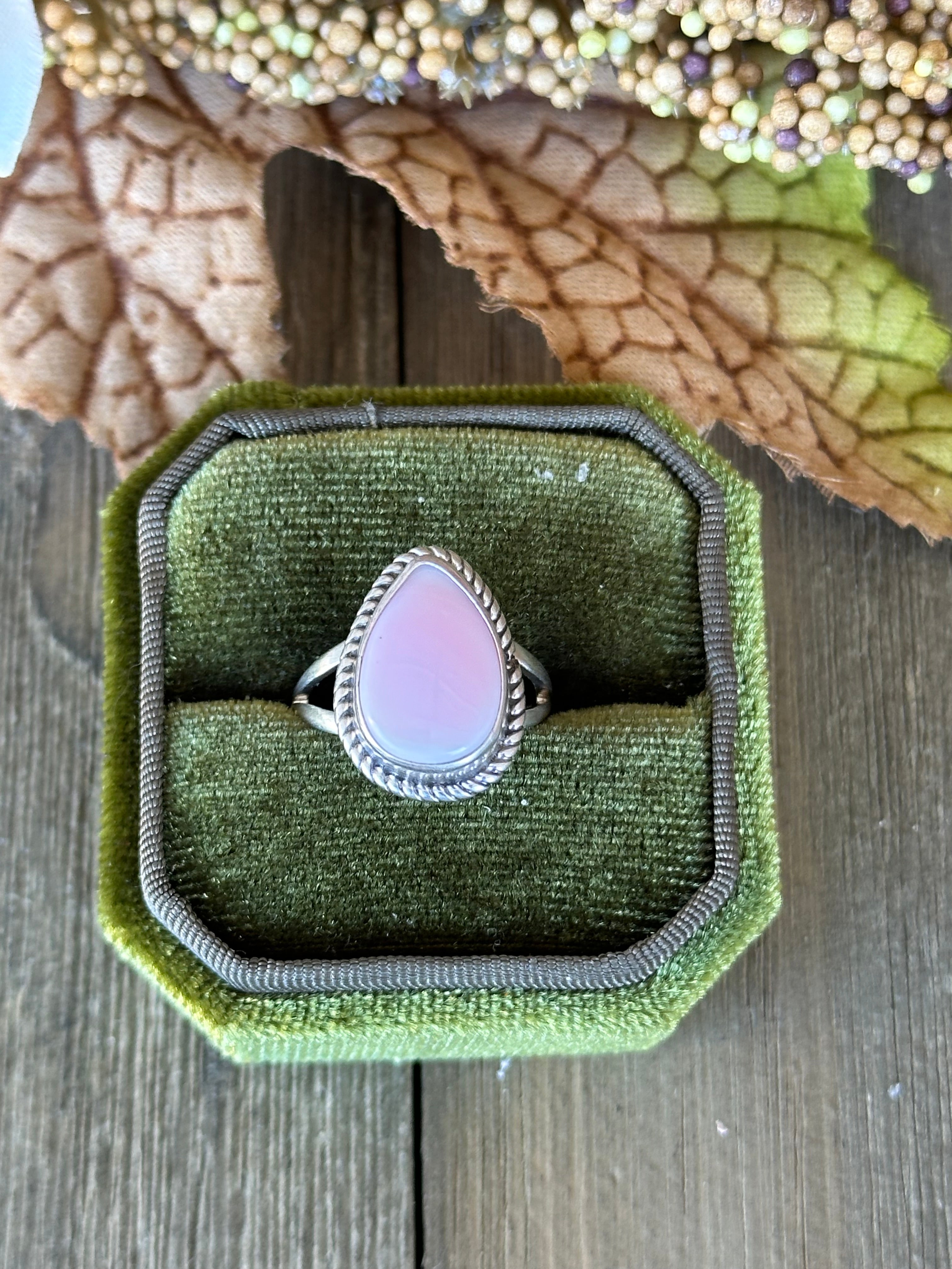 Navajo Made Pink Conch & Sterling Silver Ring