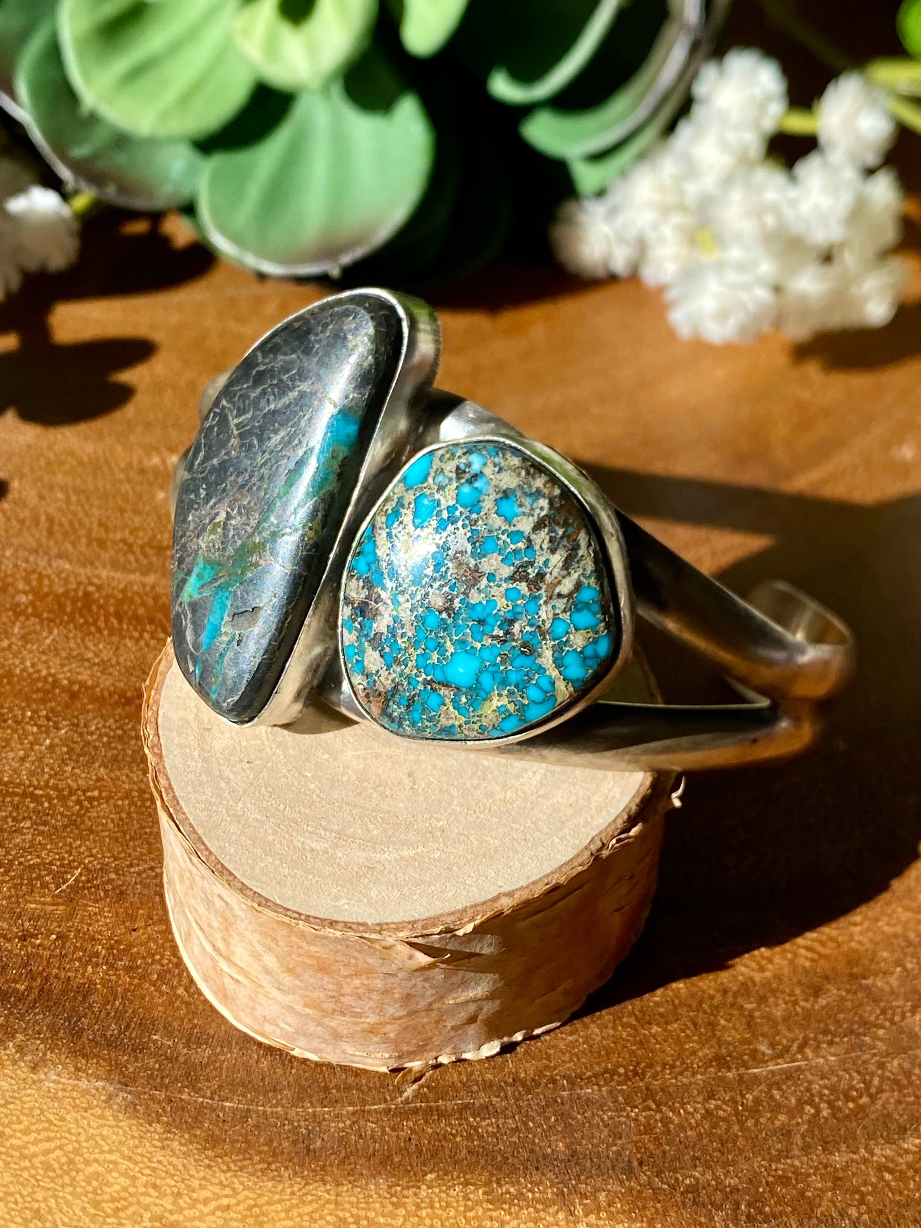 Paul Livingston Mixed Turquoise & Sterling Silver Cuff Bracelet