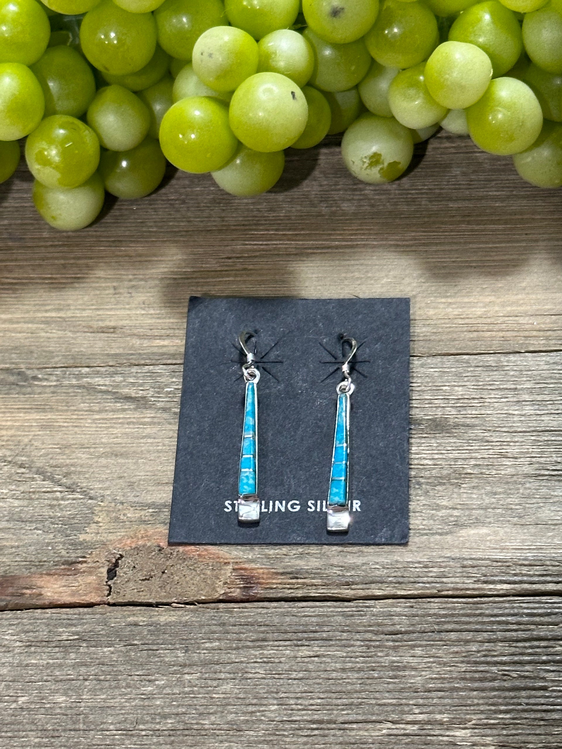 Navajo Made Kingman Turquoise & Sterling Silver Dangle Earrings