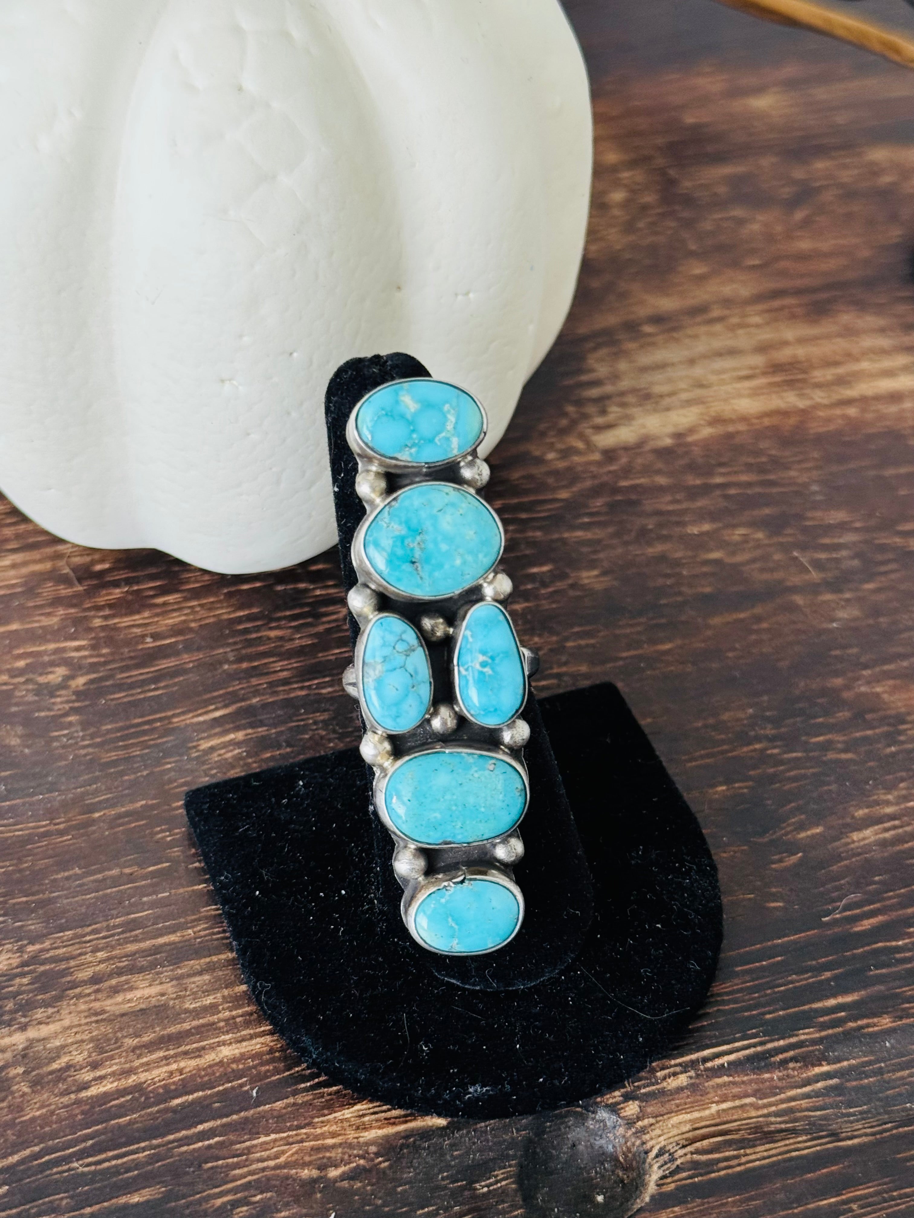 Sheila Becenti White Water Turquoise & Sterling Silver Adjustable Cluster Ring