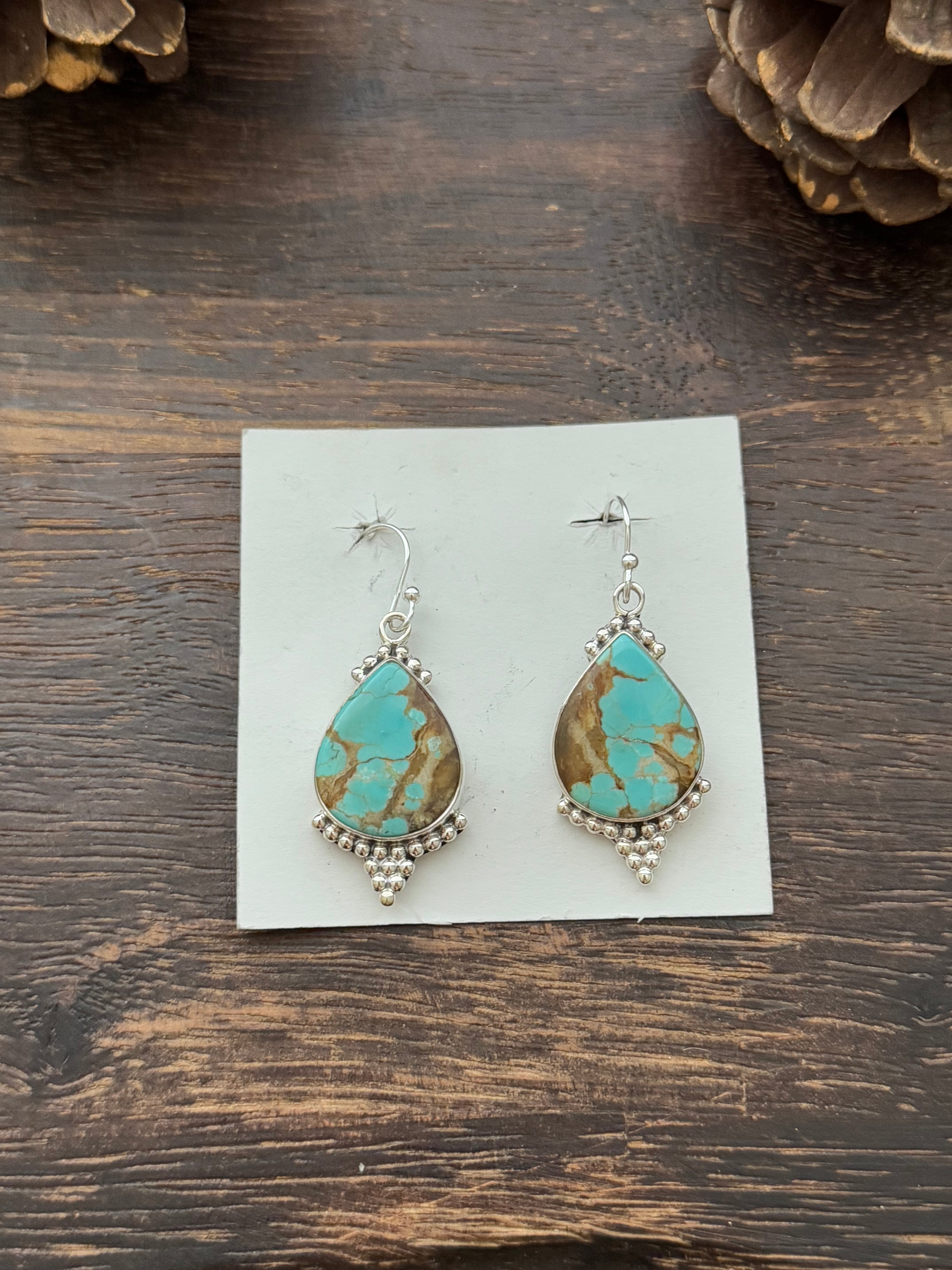 Southwest Handmade #8 Turquoise & Sterling Silver Dangle Earrings