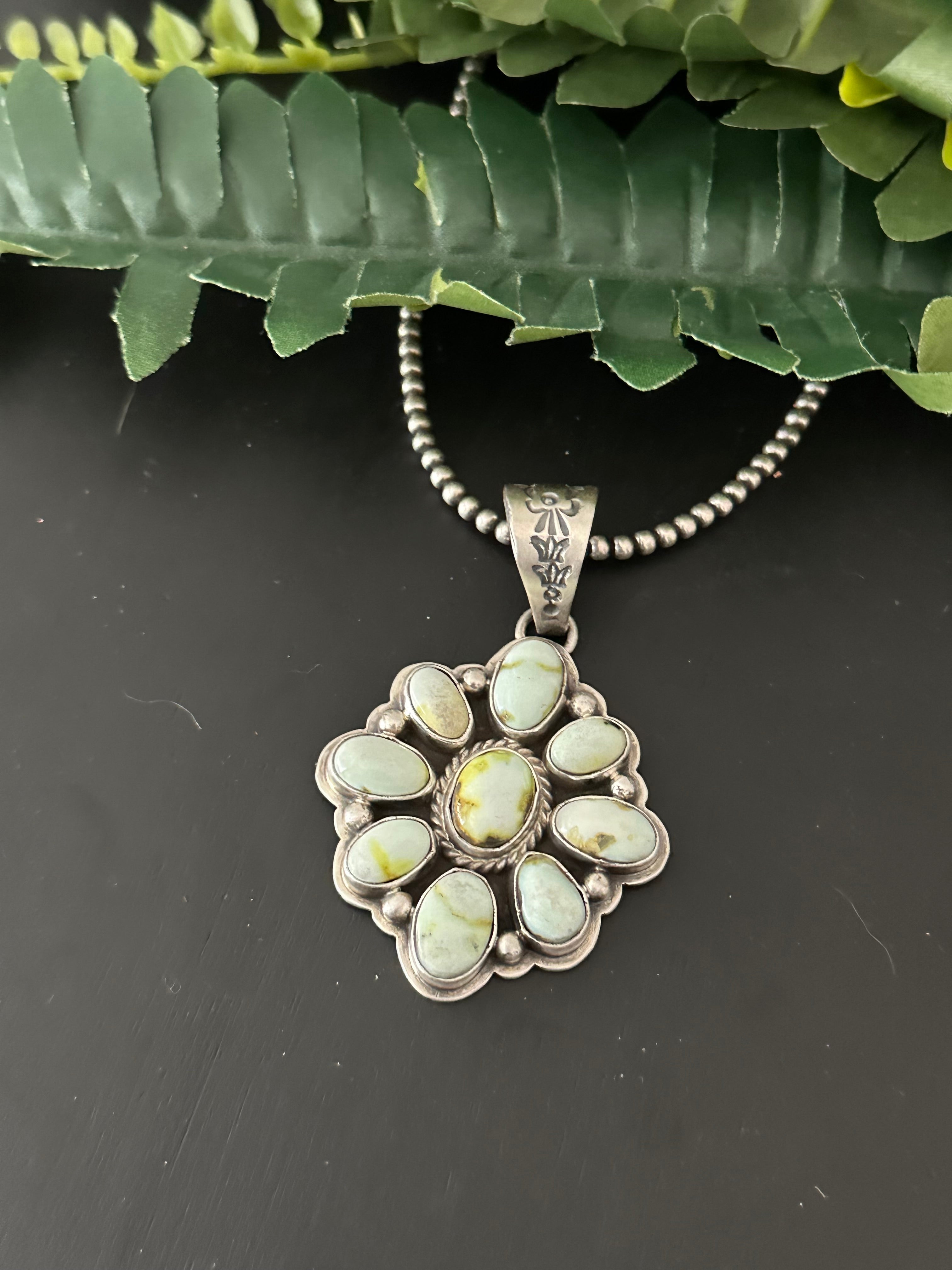 Navajo Made Palomino Variscite & Sterling Silver Cluster Pendant