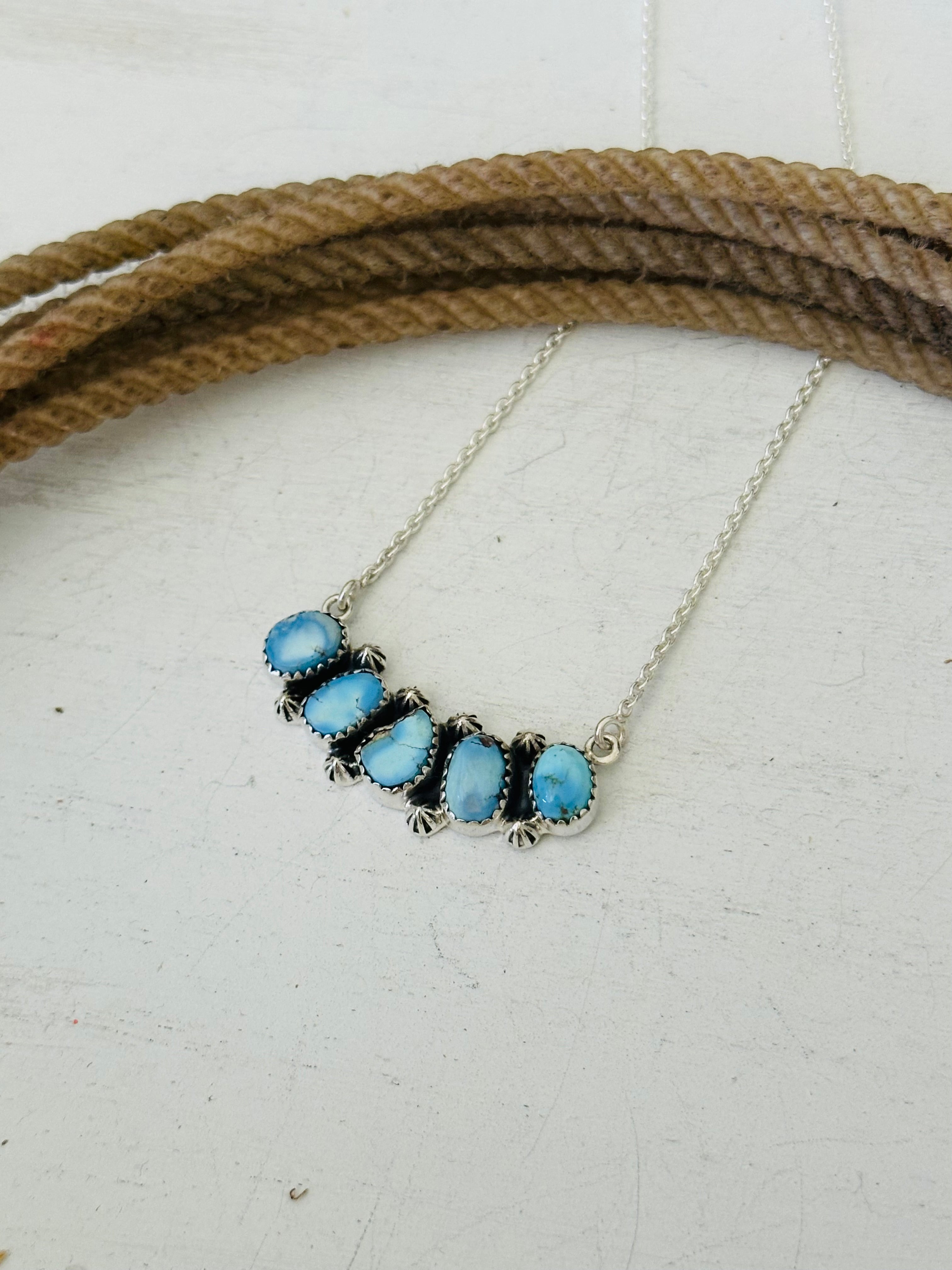 Southwest Handmade Golden Hills Turquoise & Sterling Silver Necklace