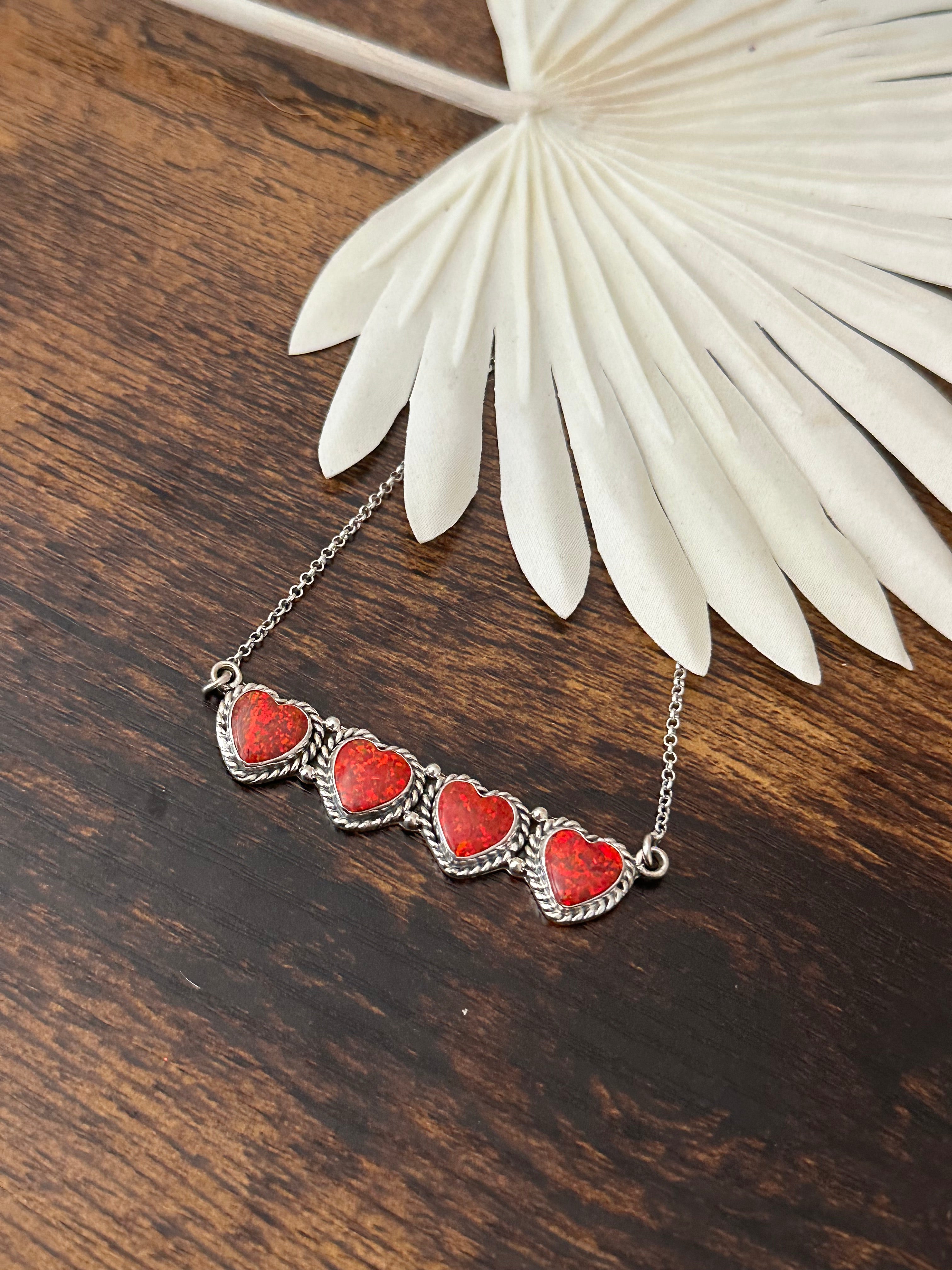 Southwest Handmade Red Opal & Sterling Silver Heart Necklace