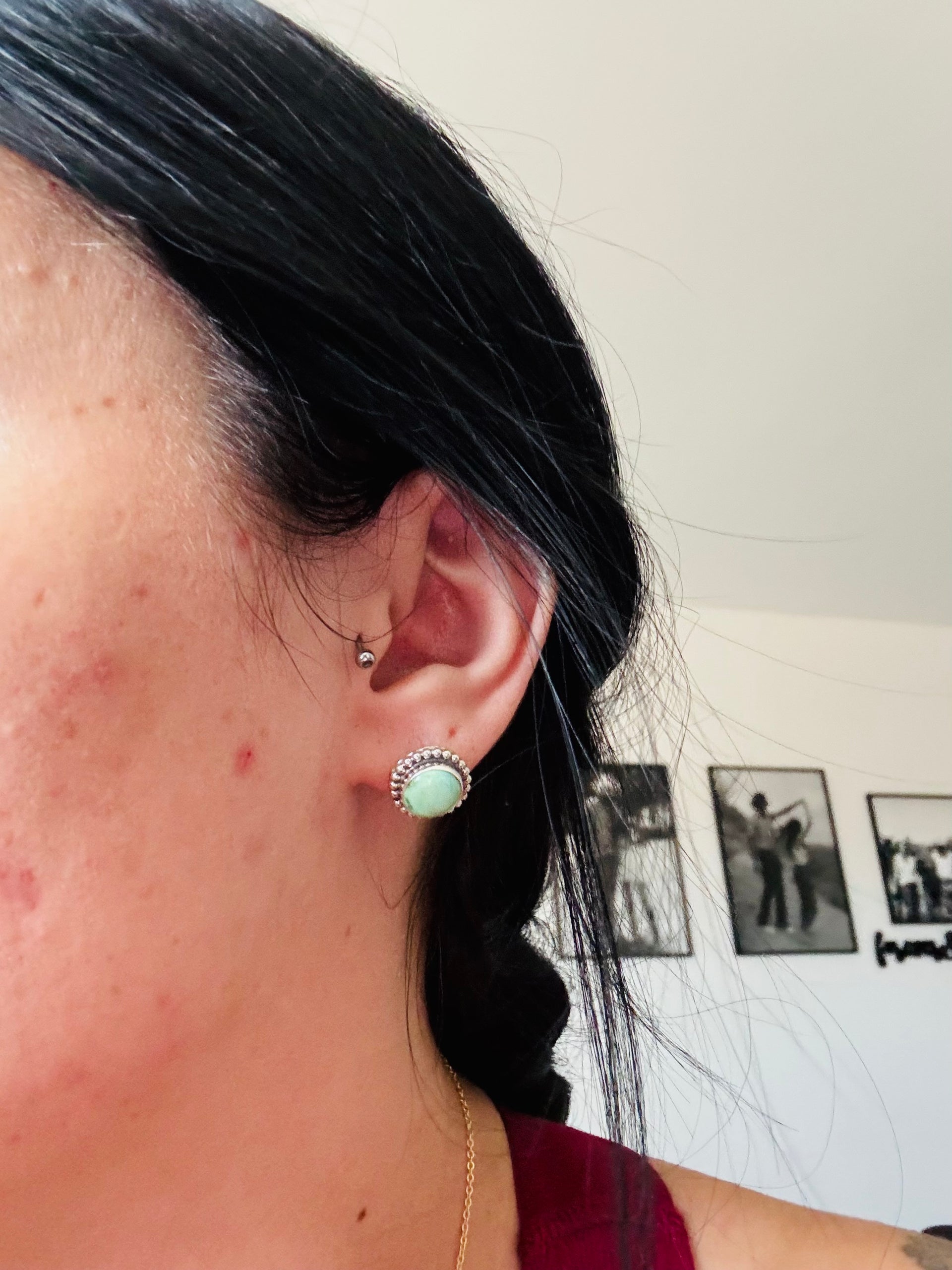 Navajo Made Sonoran Mountain Turquoise & Sterling Silver Post Earrings