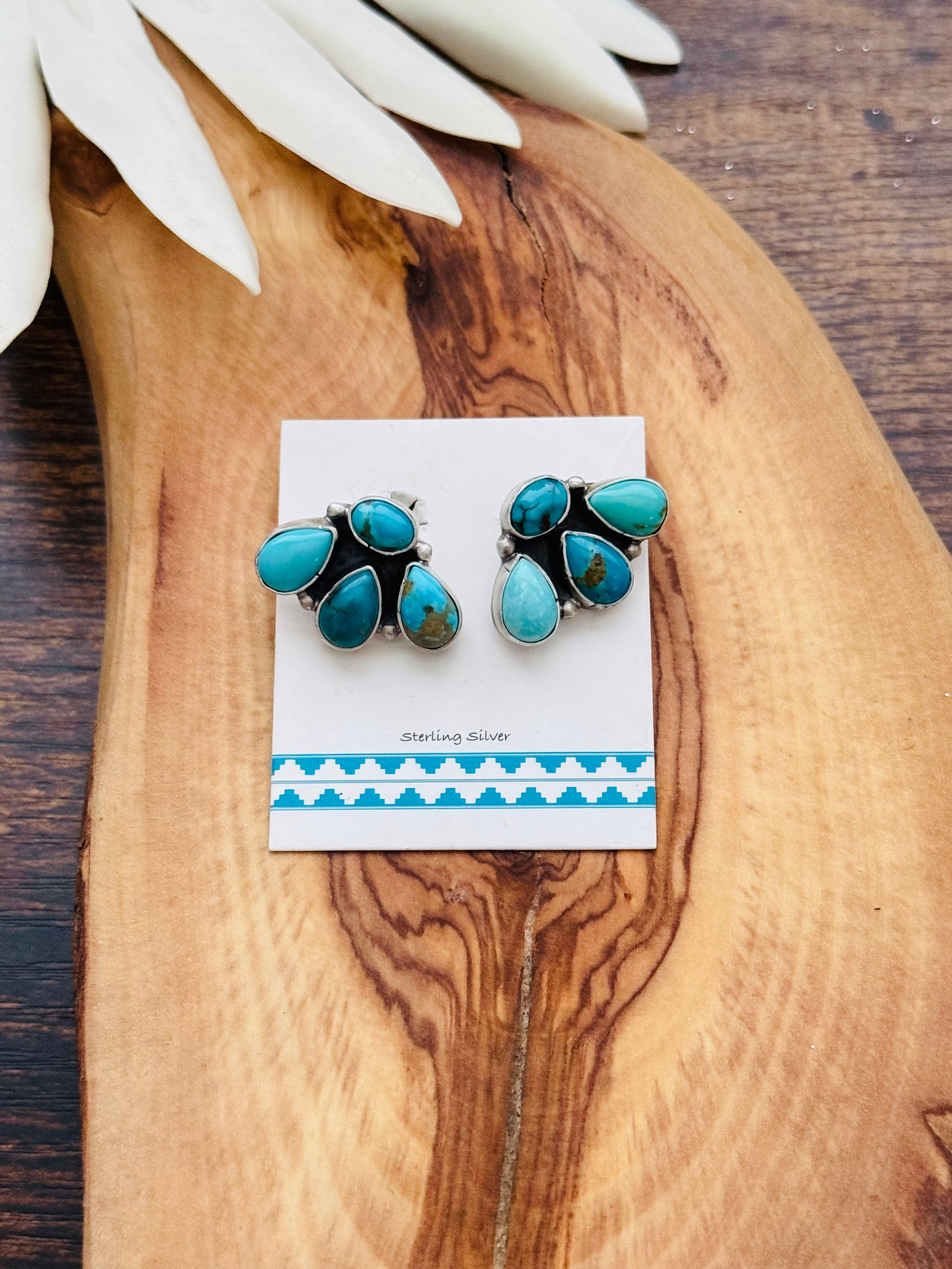 Marcella James Kingman Turquoise & Sterling Silver Post Cluster Earrings