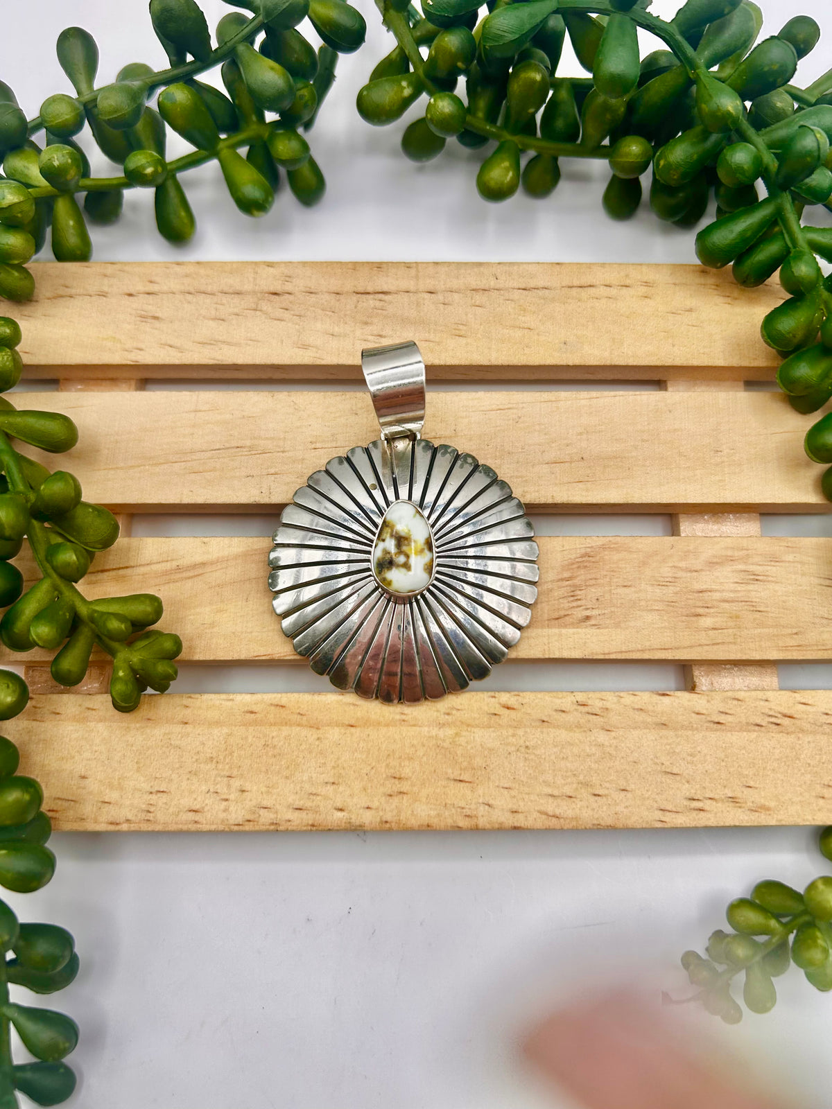 Navajo Made Palomino Variscite & Sterling Silver Pendant