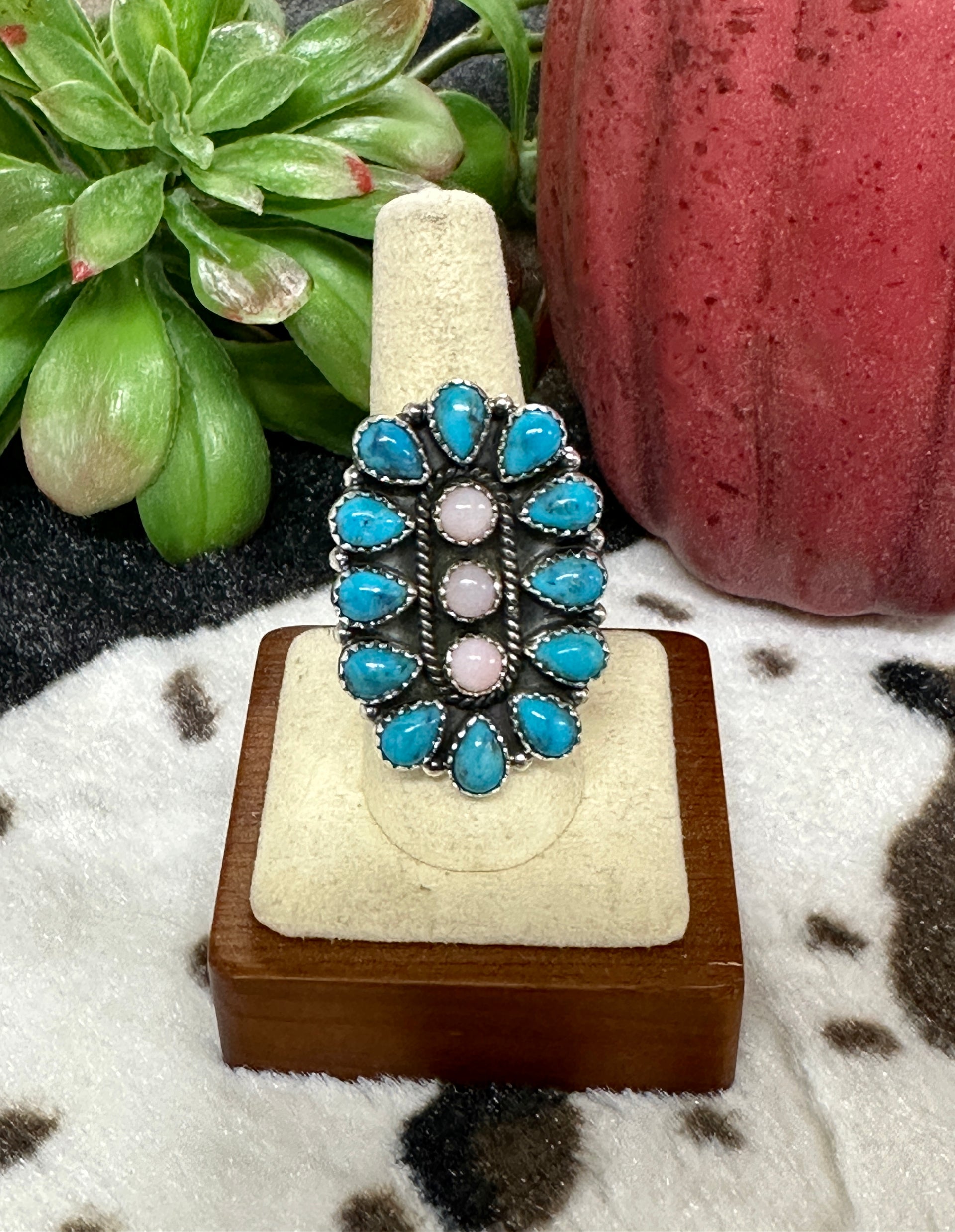 Southwest Handmade Multi Stone & Sterling Silver Cluster Adjustable Ring