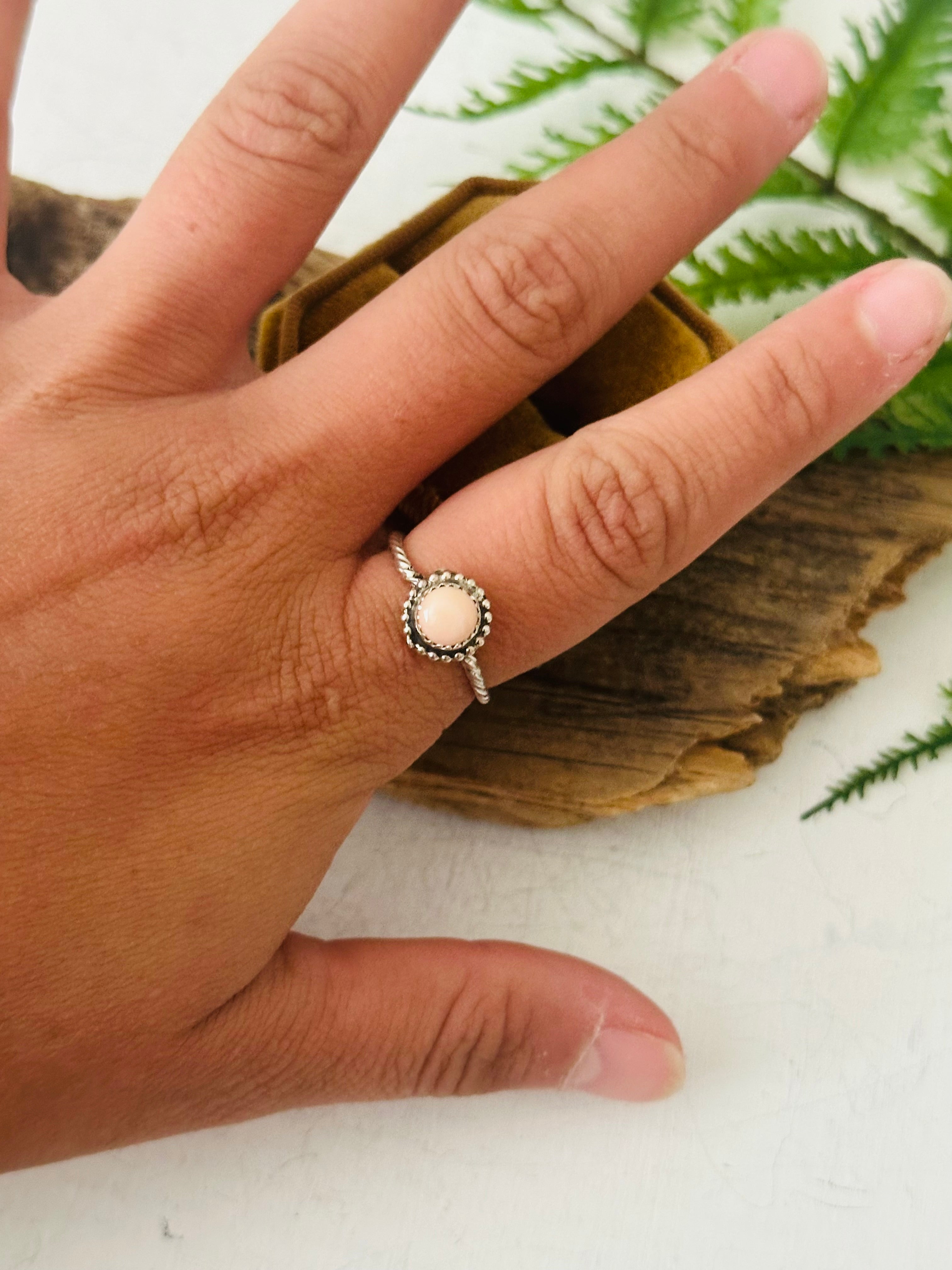 Navajo Made Pink Conch & Sterling Silver Ring