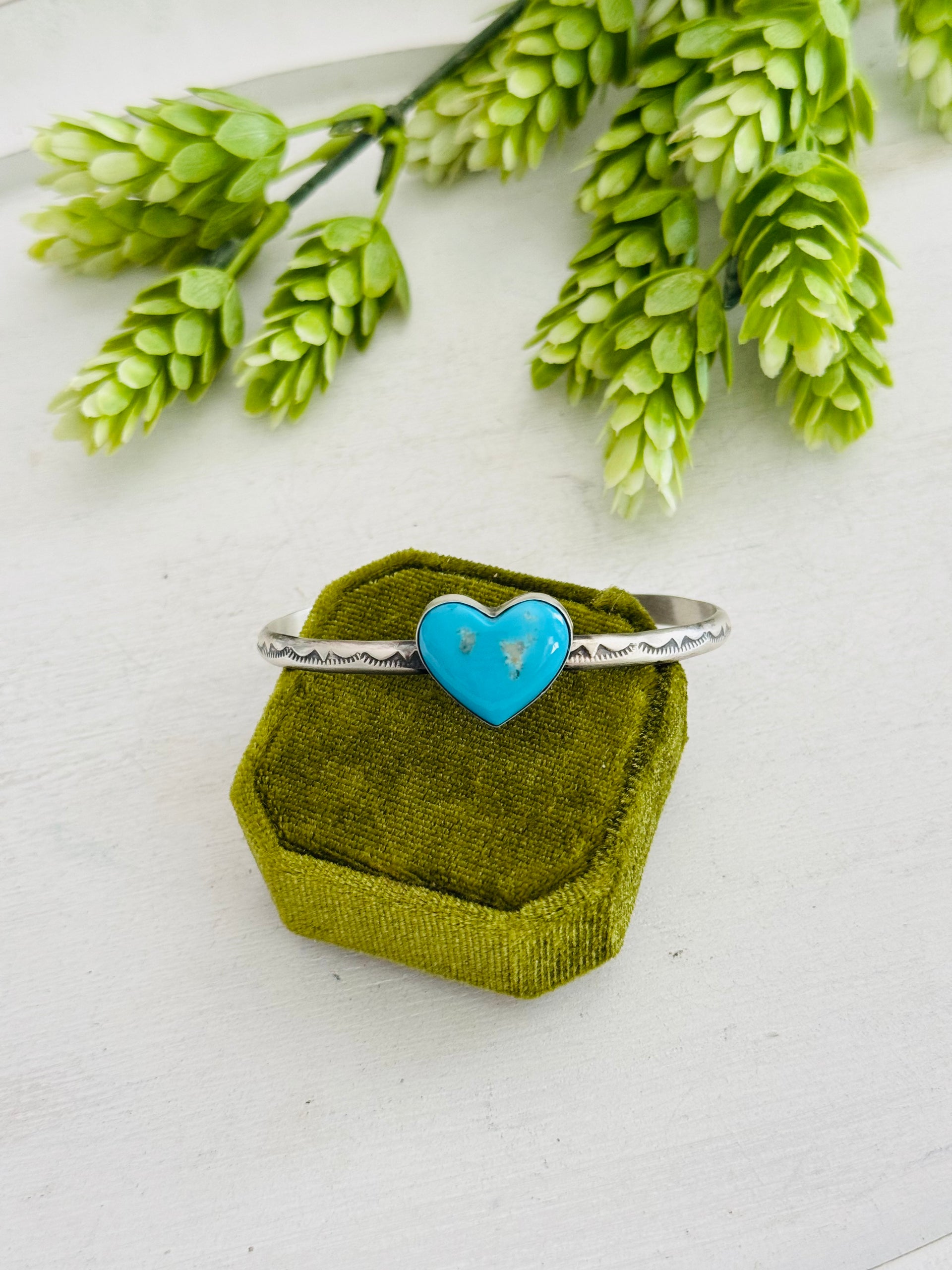 Donovan Skeets Kingman Turquoise & Sterling Silver Heart Cuff Bracelet