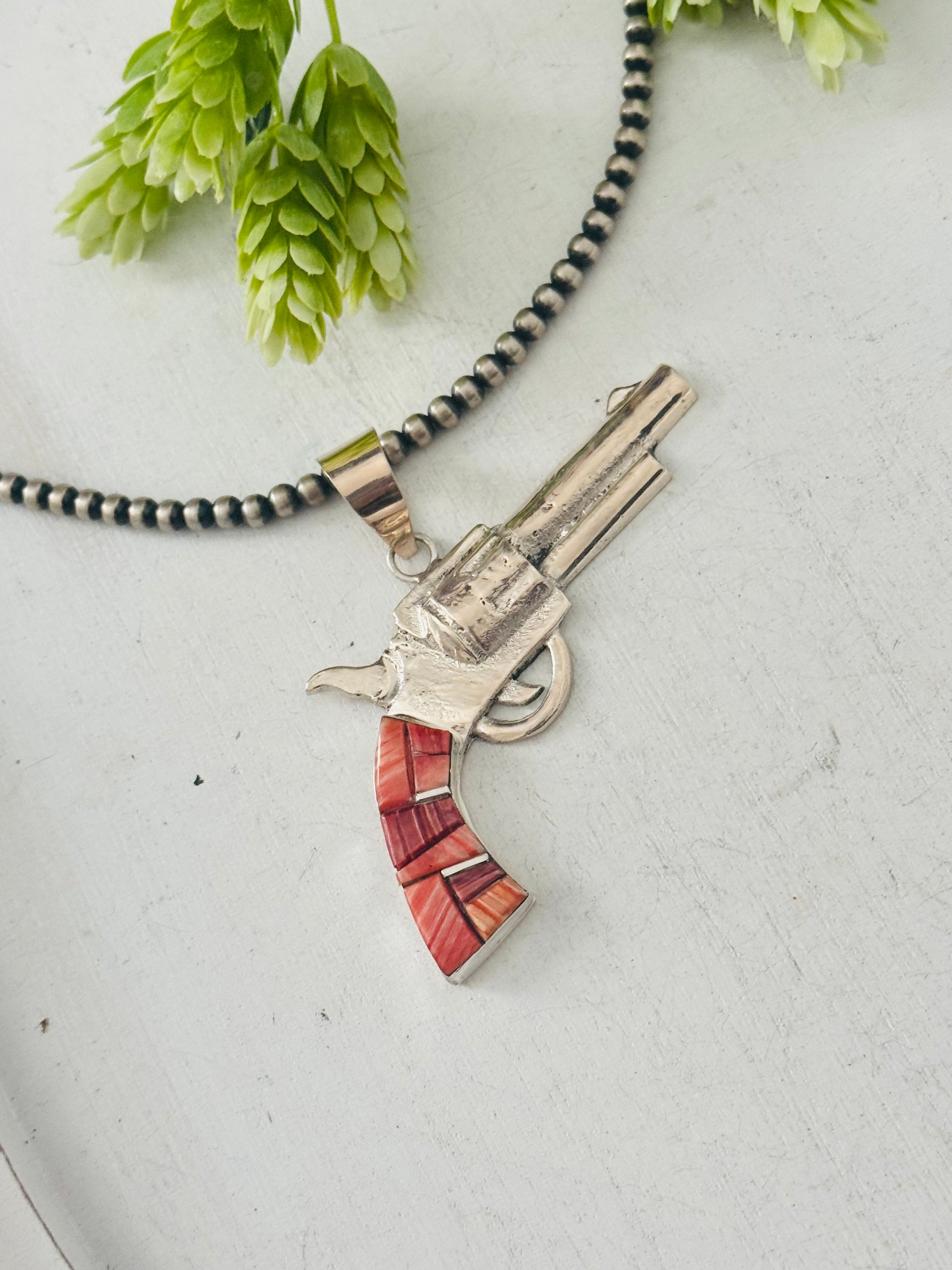 Bobby Mannelito Multi Stone & Sterling Silver Pistol Pendant