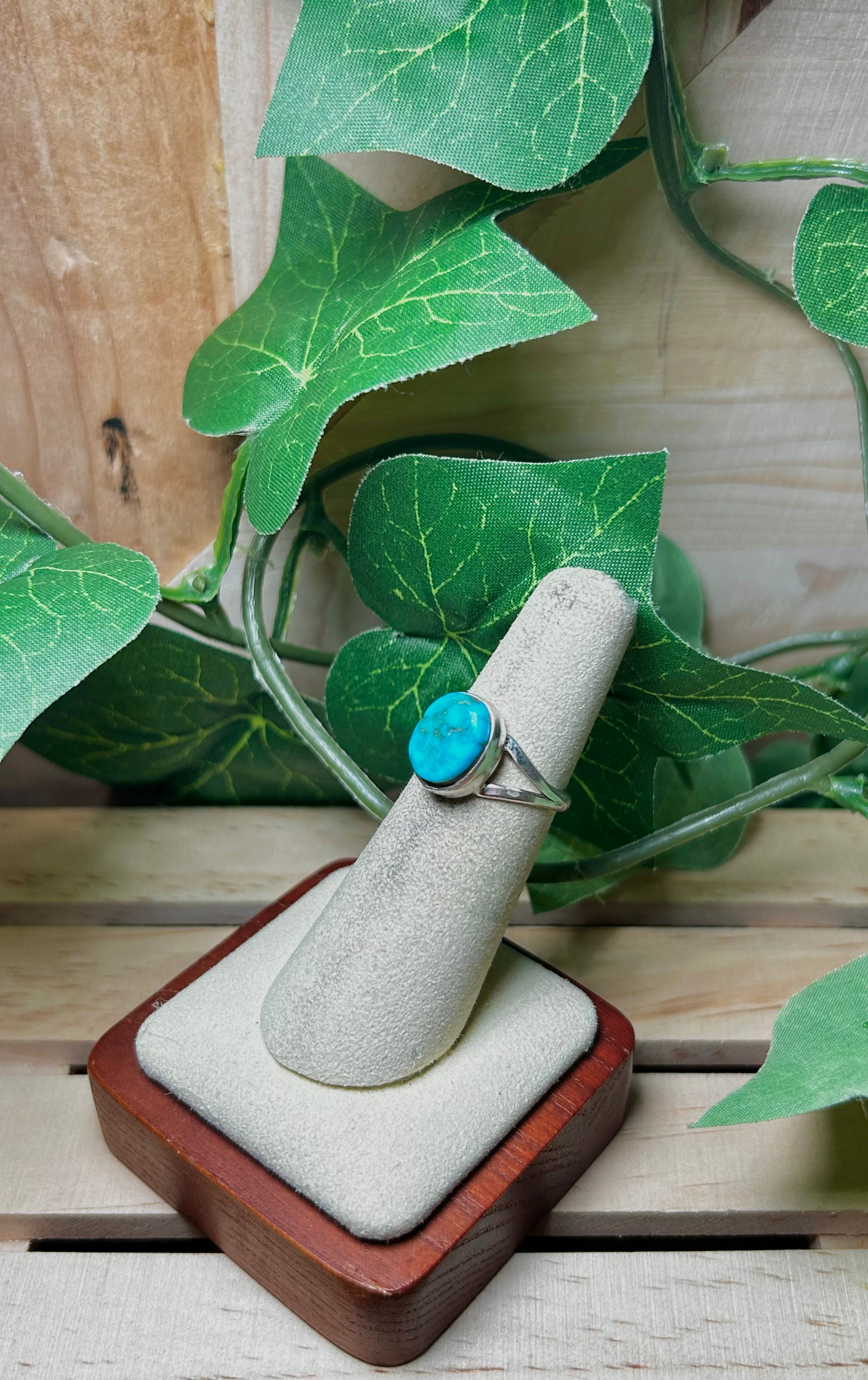 Navajo Made Kingman Turquoise & Sterling Sliver Cluster Ring Size 5.5