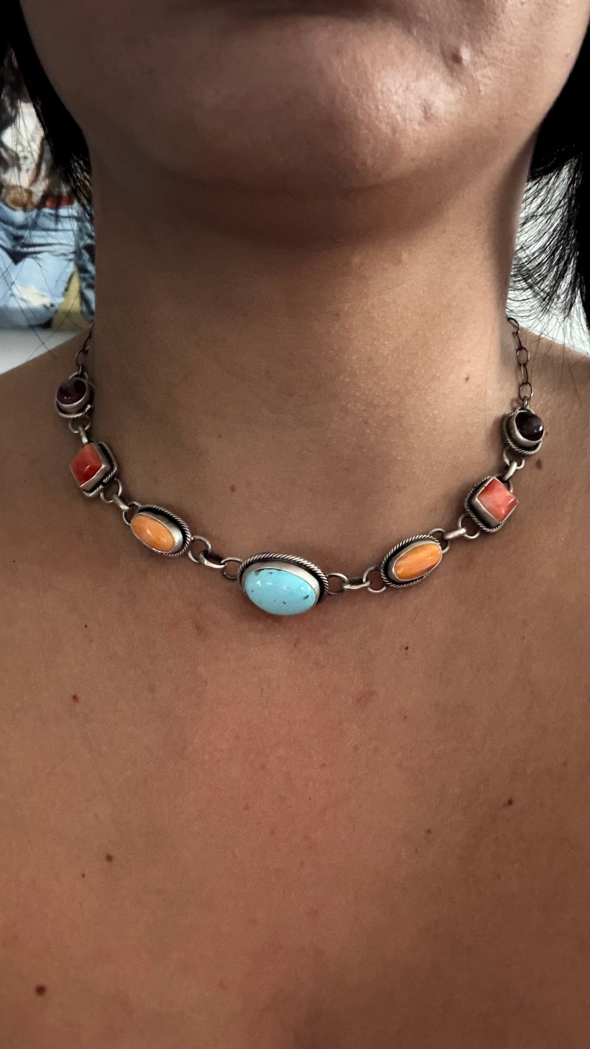 Danny Henio Multi Stone & Sterling Silver Choker Necklace