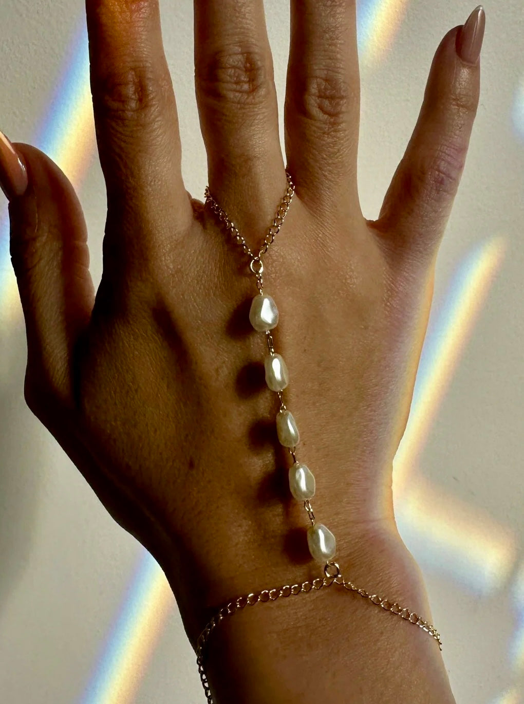 Eileen Quezada Fresh Water Pearls & 18K Gold Plated Sterling Silver Hand Chain Bracelet