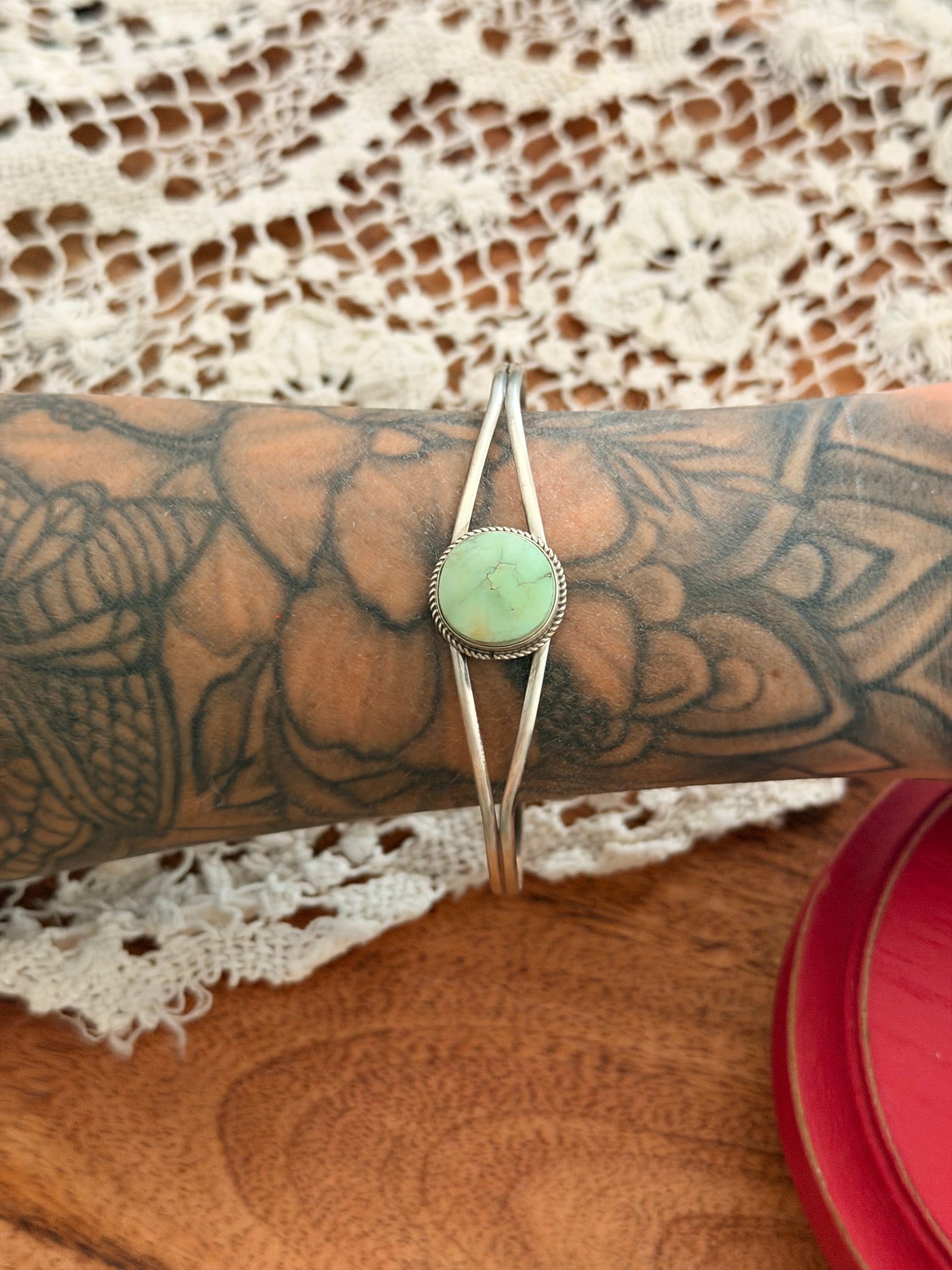 Navajo Made Sonoran Gold Turquoise & Sterling Silver Cuff Bracelet