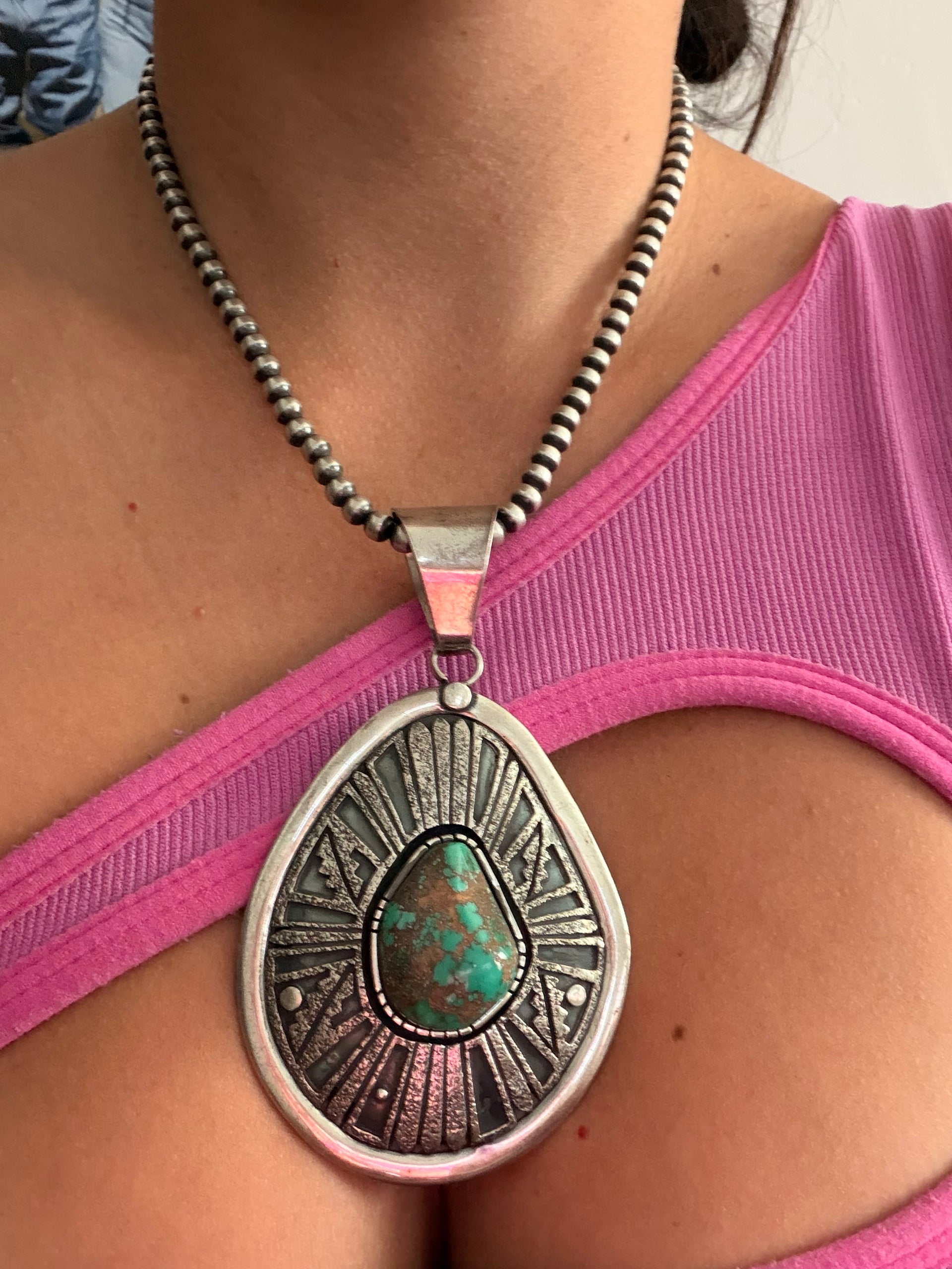 Mathilda Benally High Grade Royston Turquoise & Sterling Silver Pendant