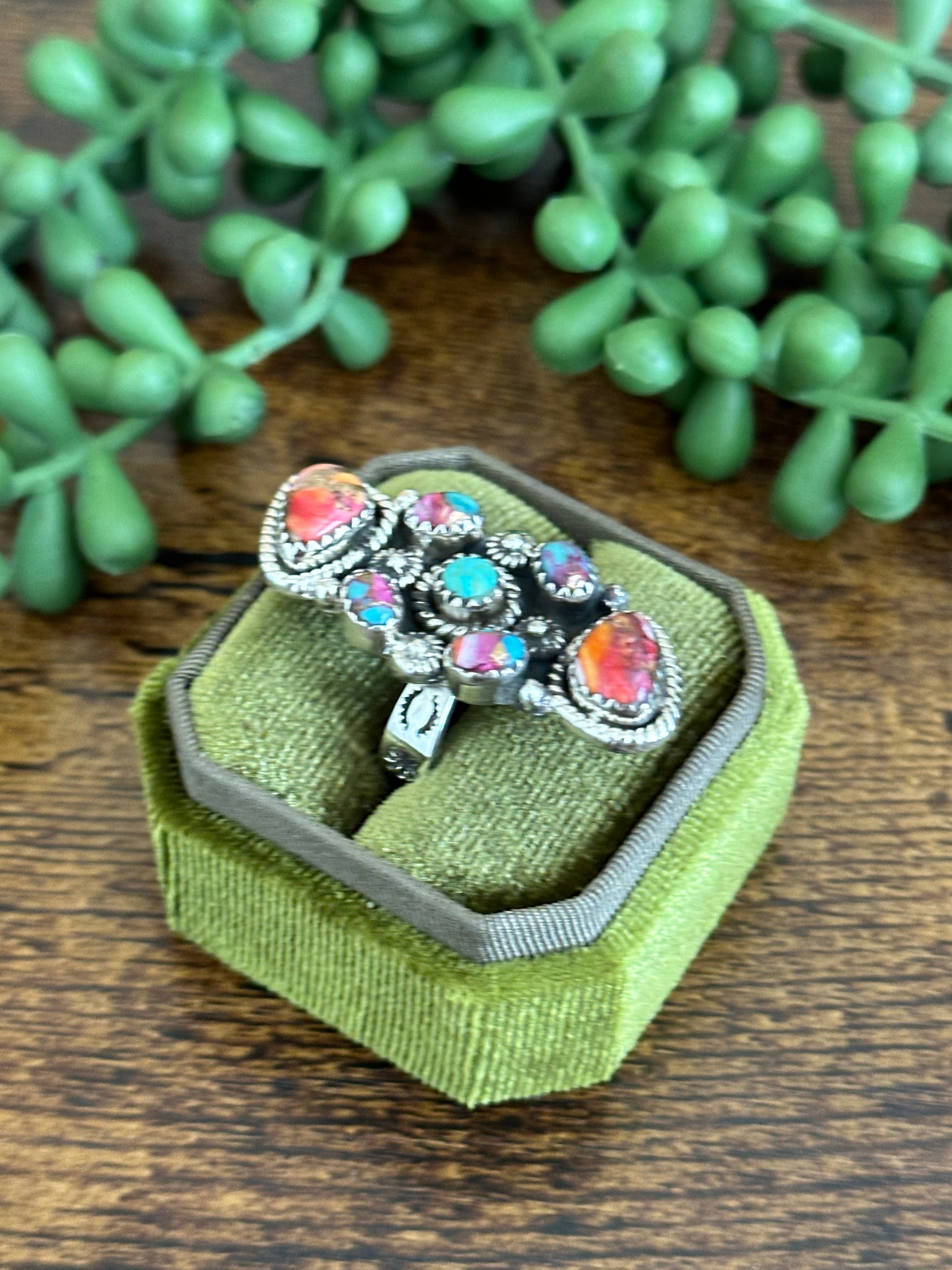 Southwest Handmade Mohave Turquoise & Sterling Silver Adjustable Ring