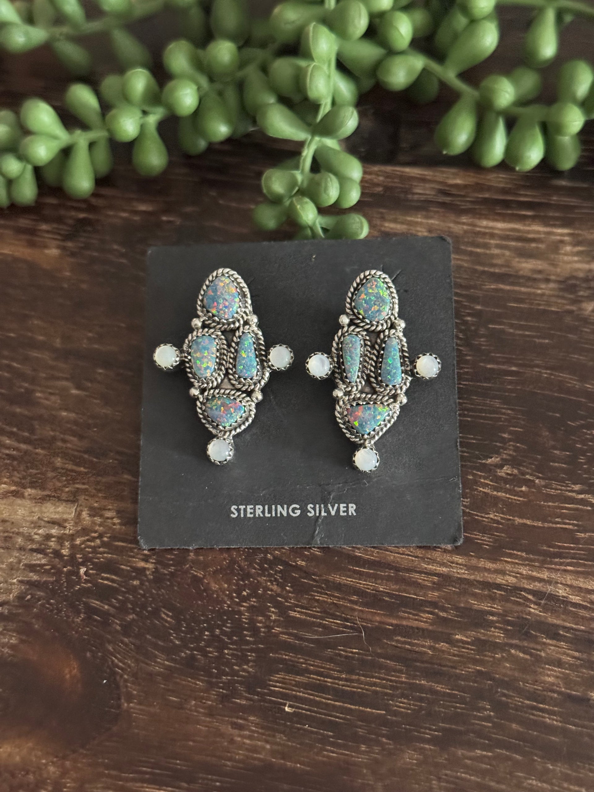 Southwest Made Multistone & Sterling Silver Post Dangle Earrings