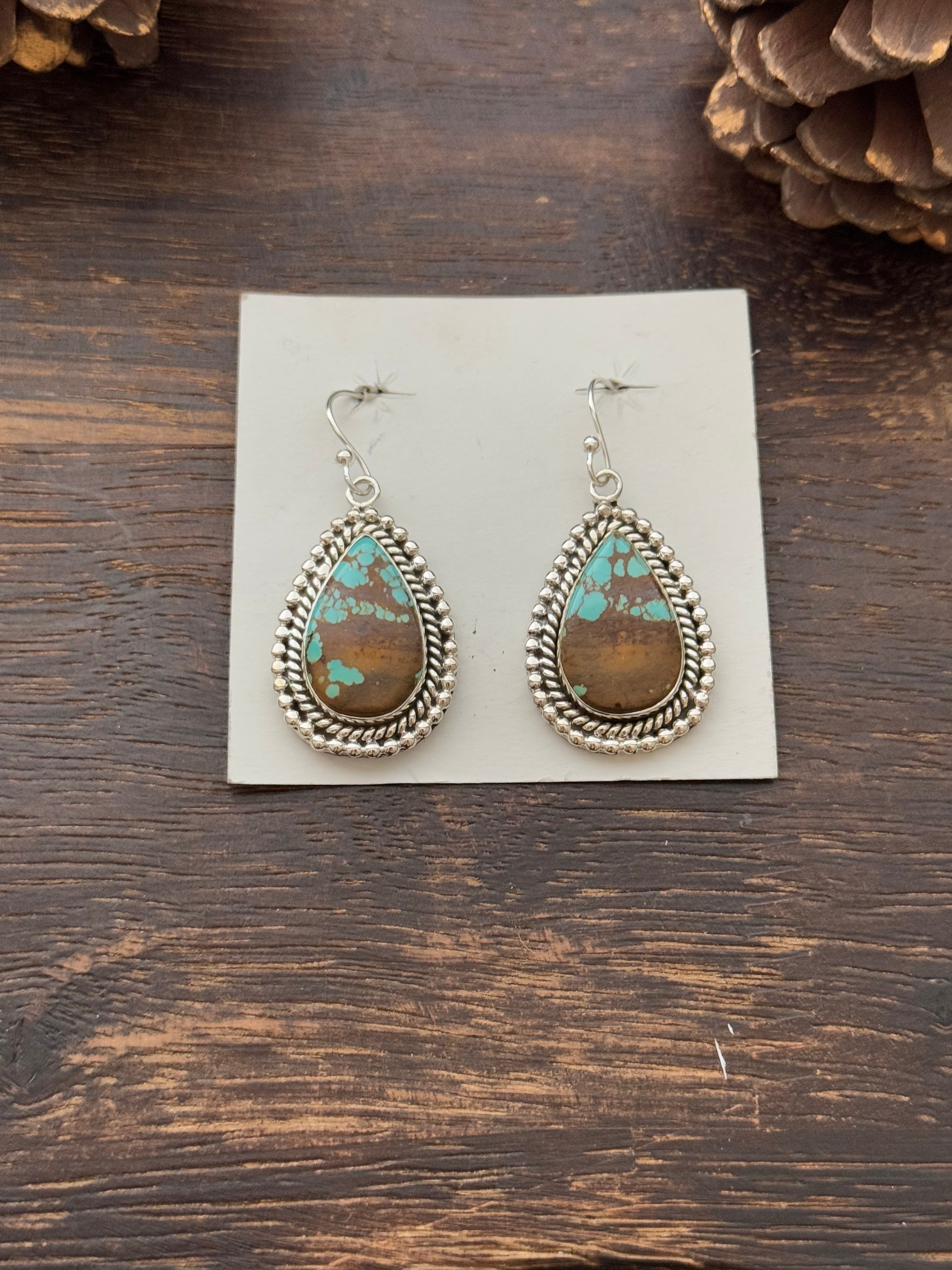 Southwest Handmade #8 Turquoise & Sterling Silver Dangle Earrings