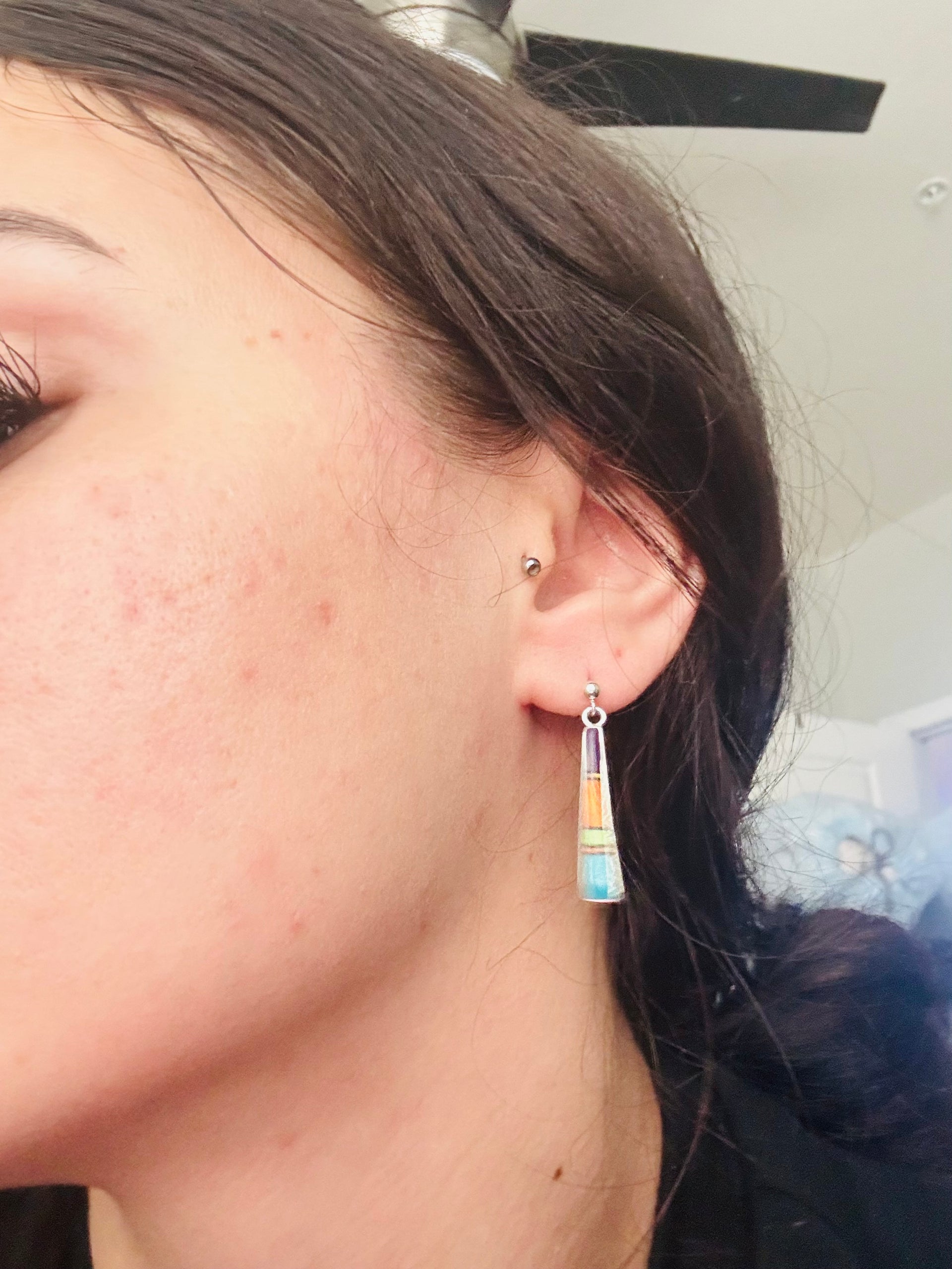 Rick Tolino Multi Stone & Sterling Silver Post Dangle Inlay Earrings