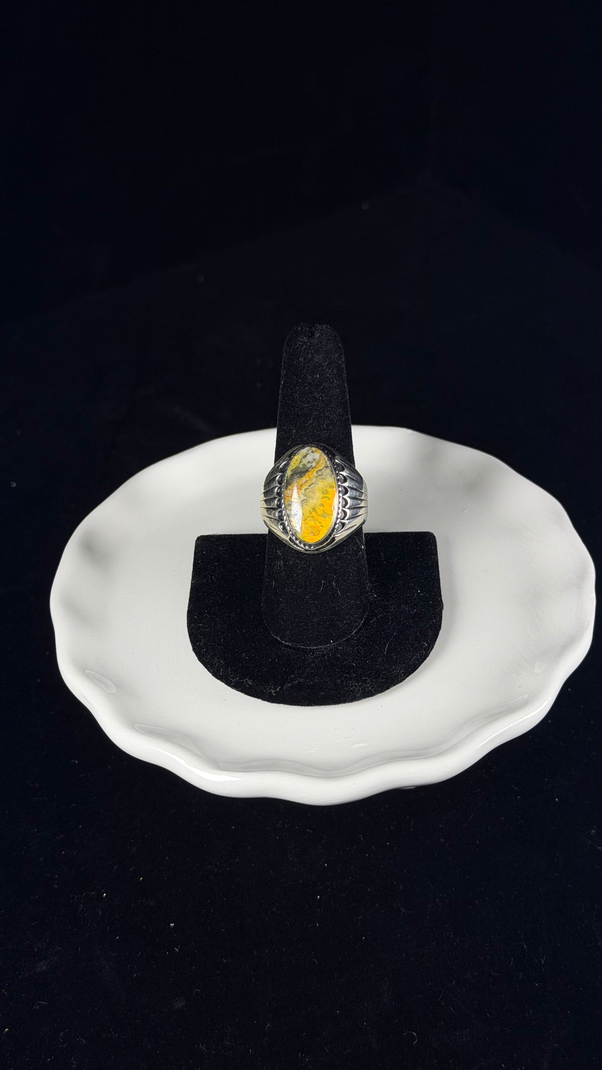 Navajo Made BB Agate & Sterling Silver Cast Ring Size 8.75