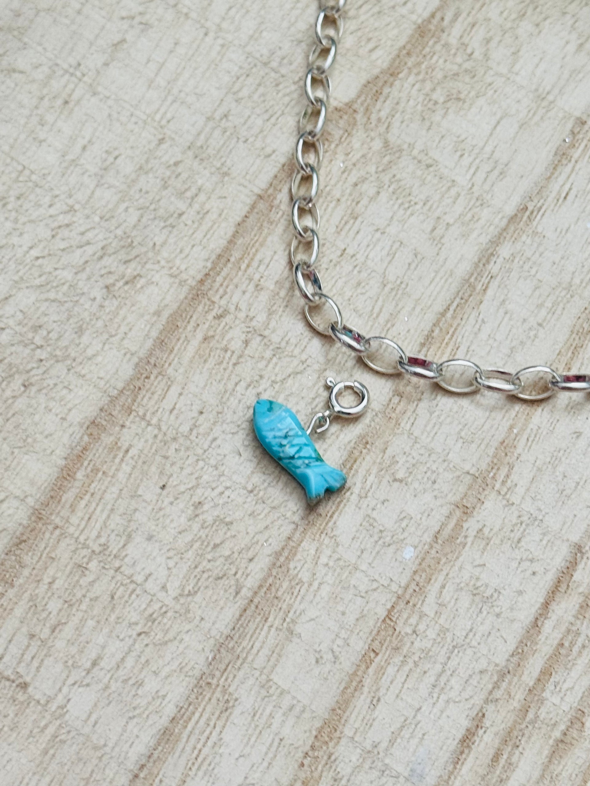 Navajo Made Turquoise & Sterling Silver Fish Charms