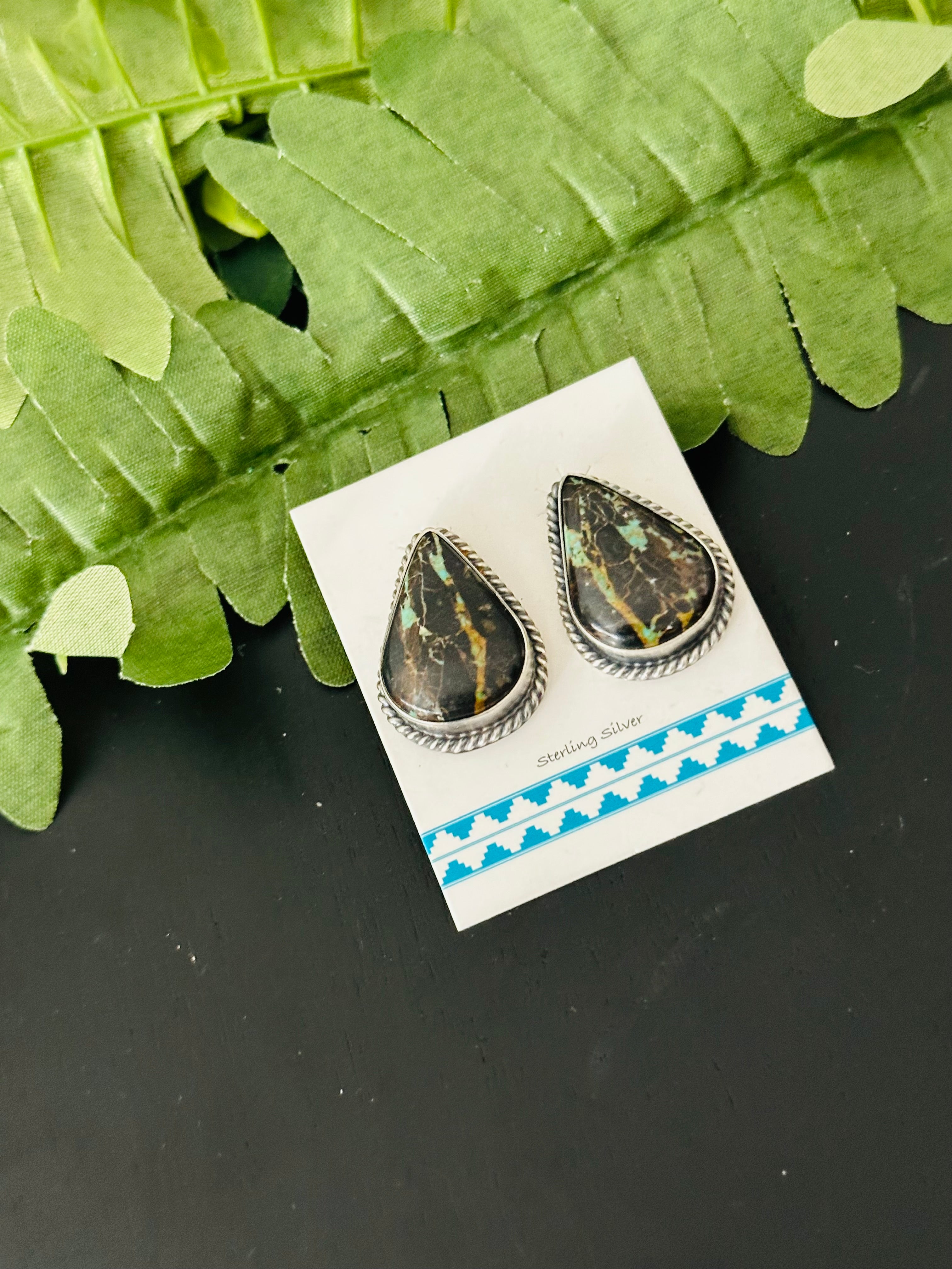 Pete Skeets Black Jack Turquoise & Sterling Silver Post Earrings