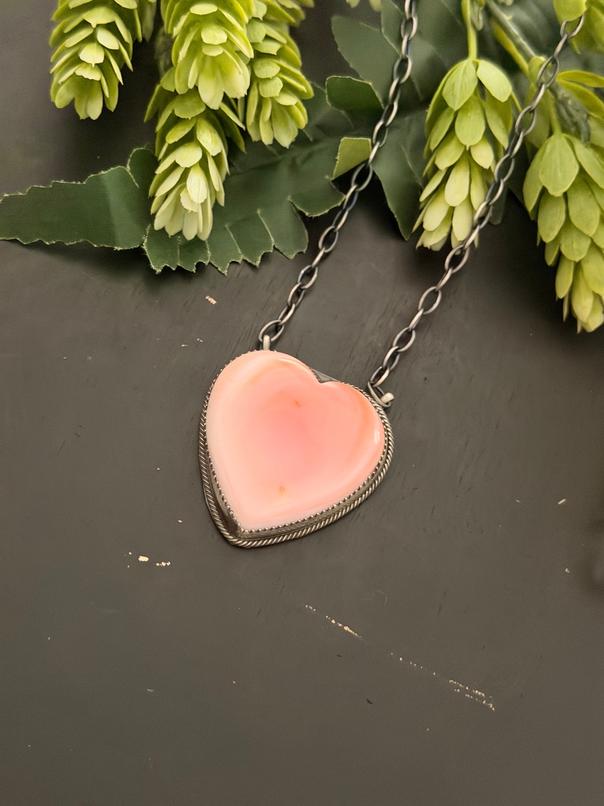 Tia Long Pink Conch & Sterling Silver Heart Necklace