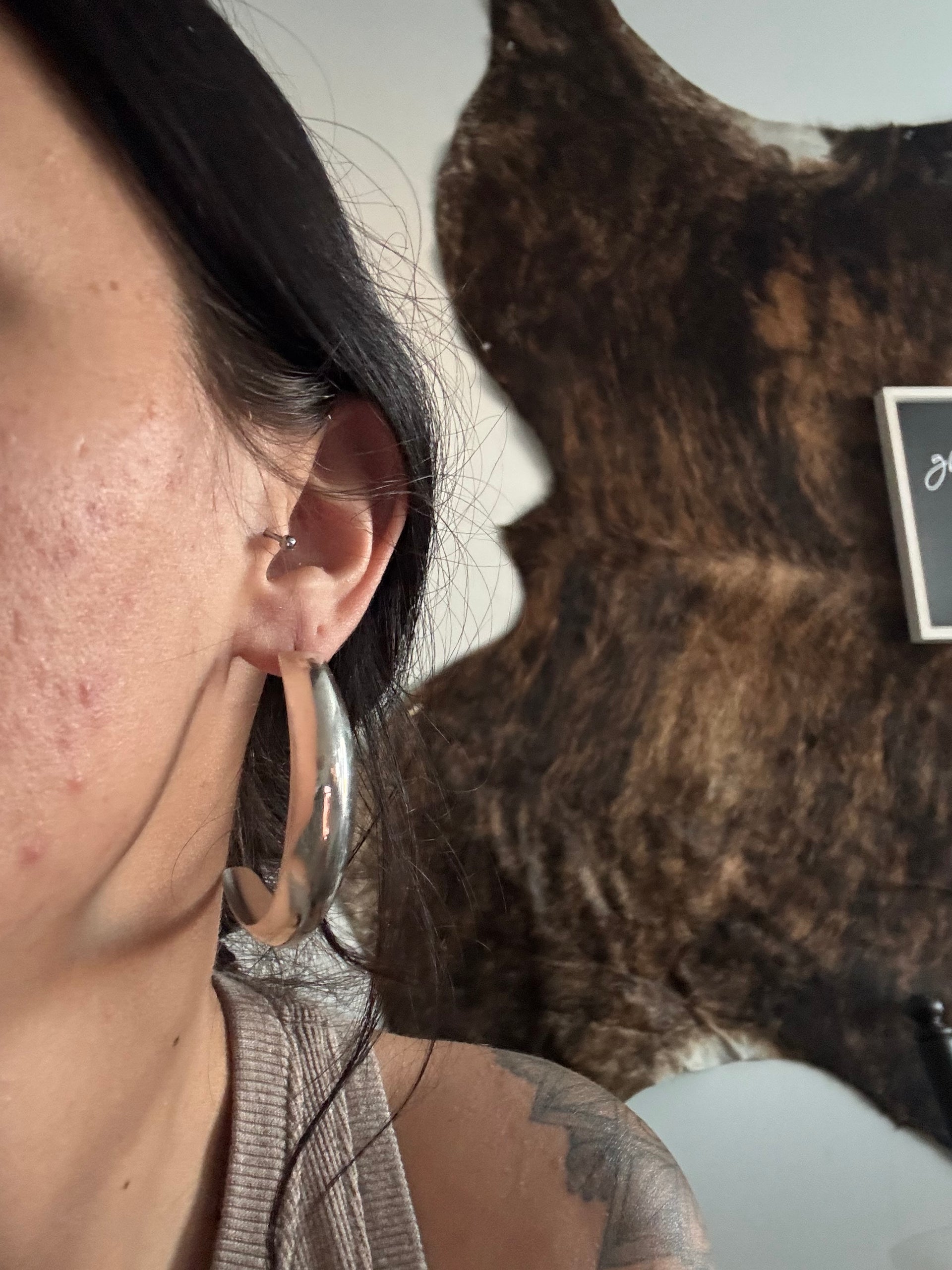 Navajo Made Sterling Silver Post Hoop Earrings