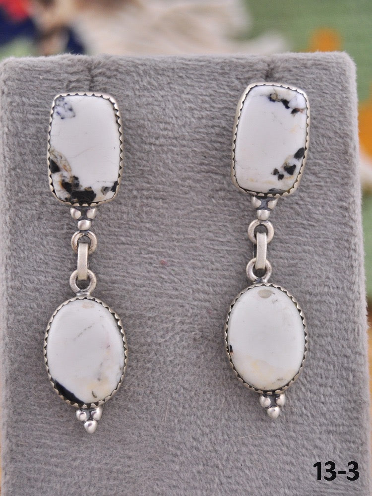 Southwest Made White Buffalo & Sterling Silver Dangle Earrings