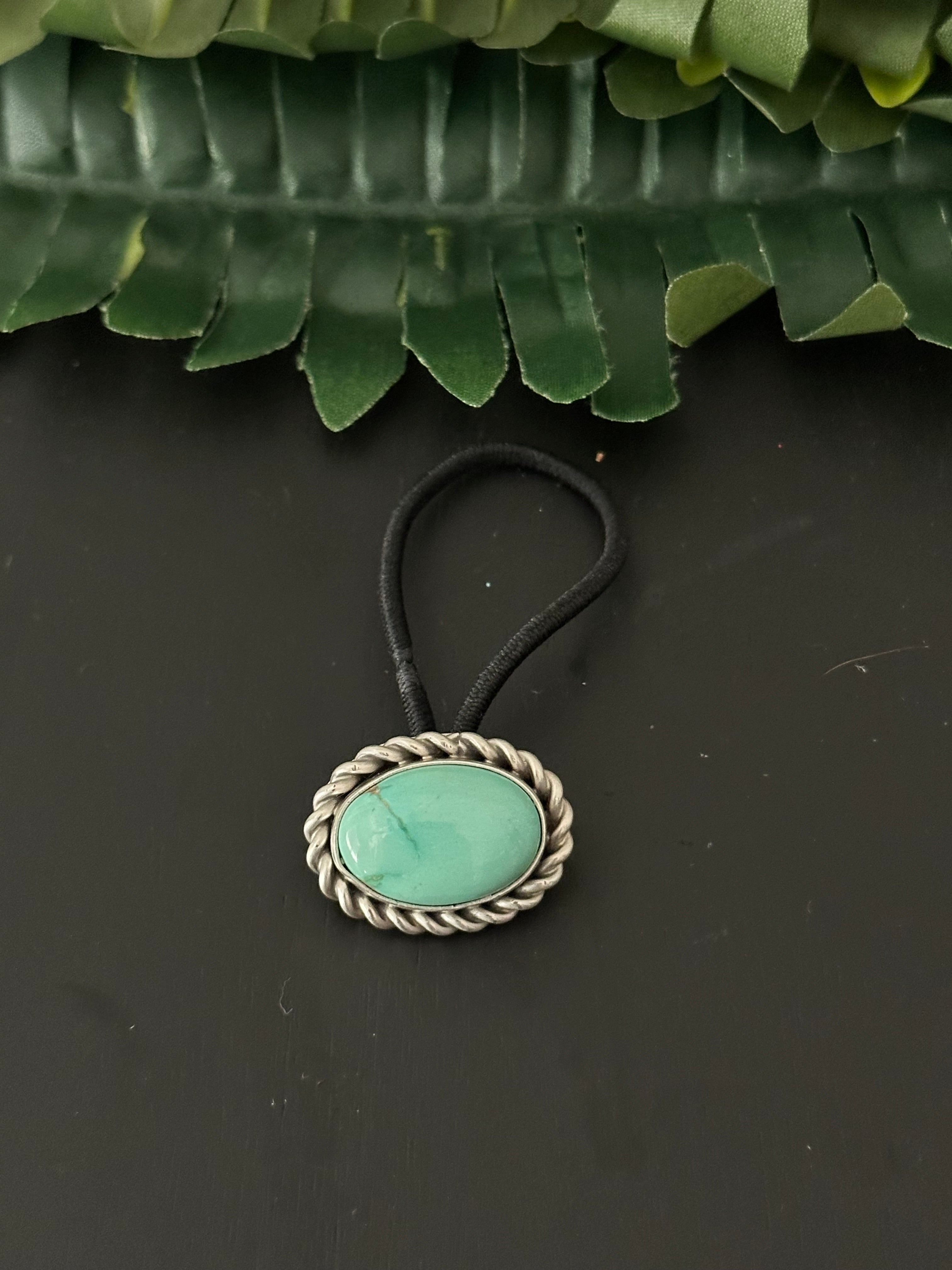 Navajo Made Royston Turquoise & Sterling Silver Ponytail Holder