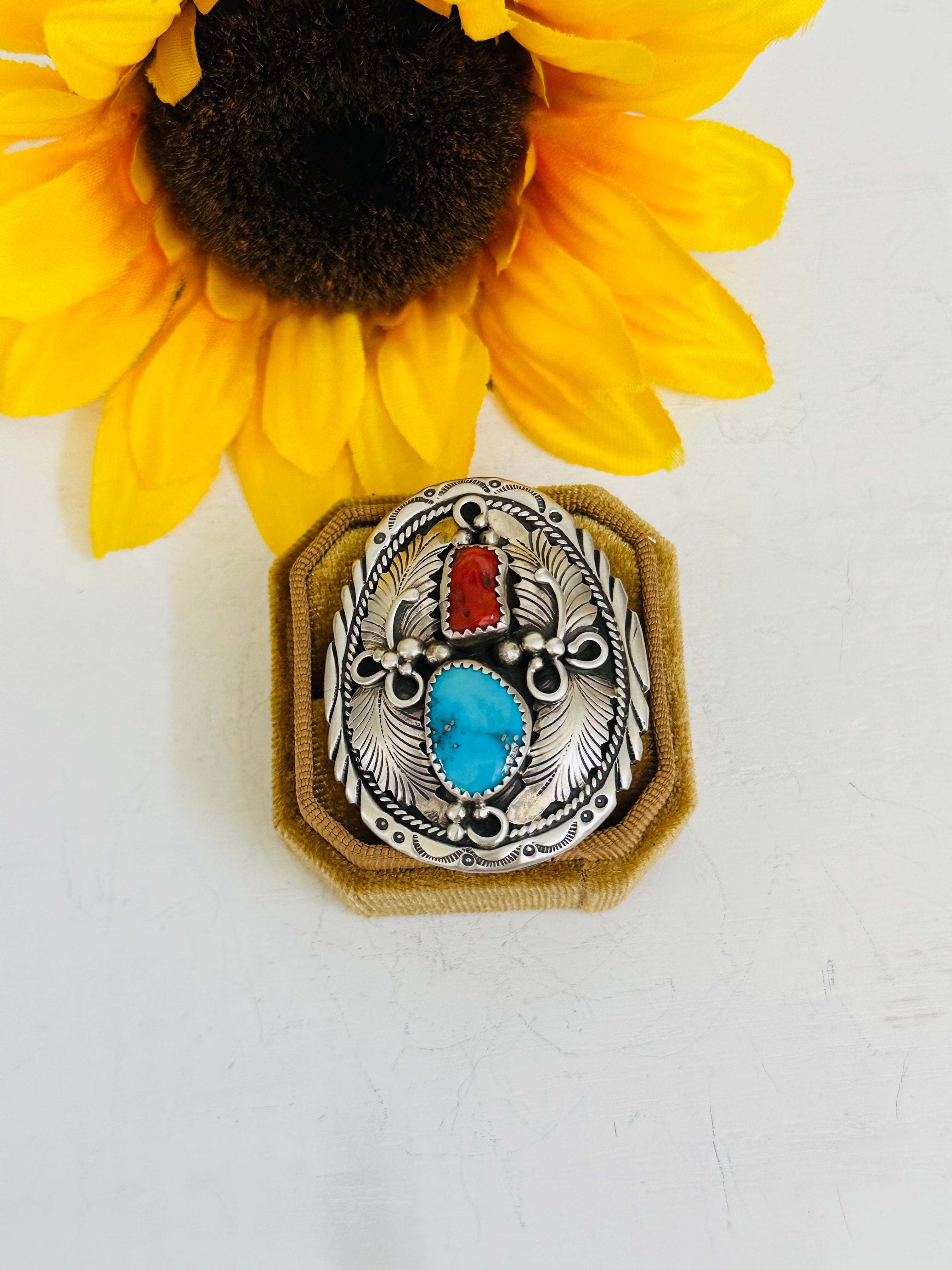 Navajo Made Multi Stone & Sterling Silver Ring Size 6.75