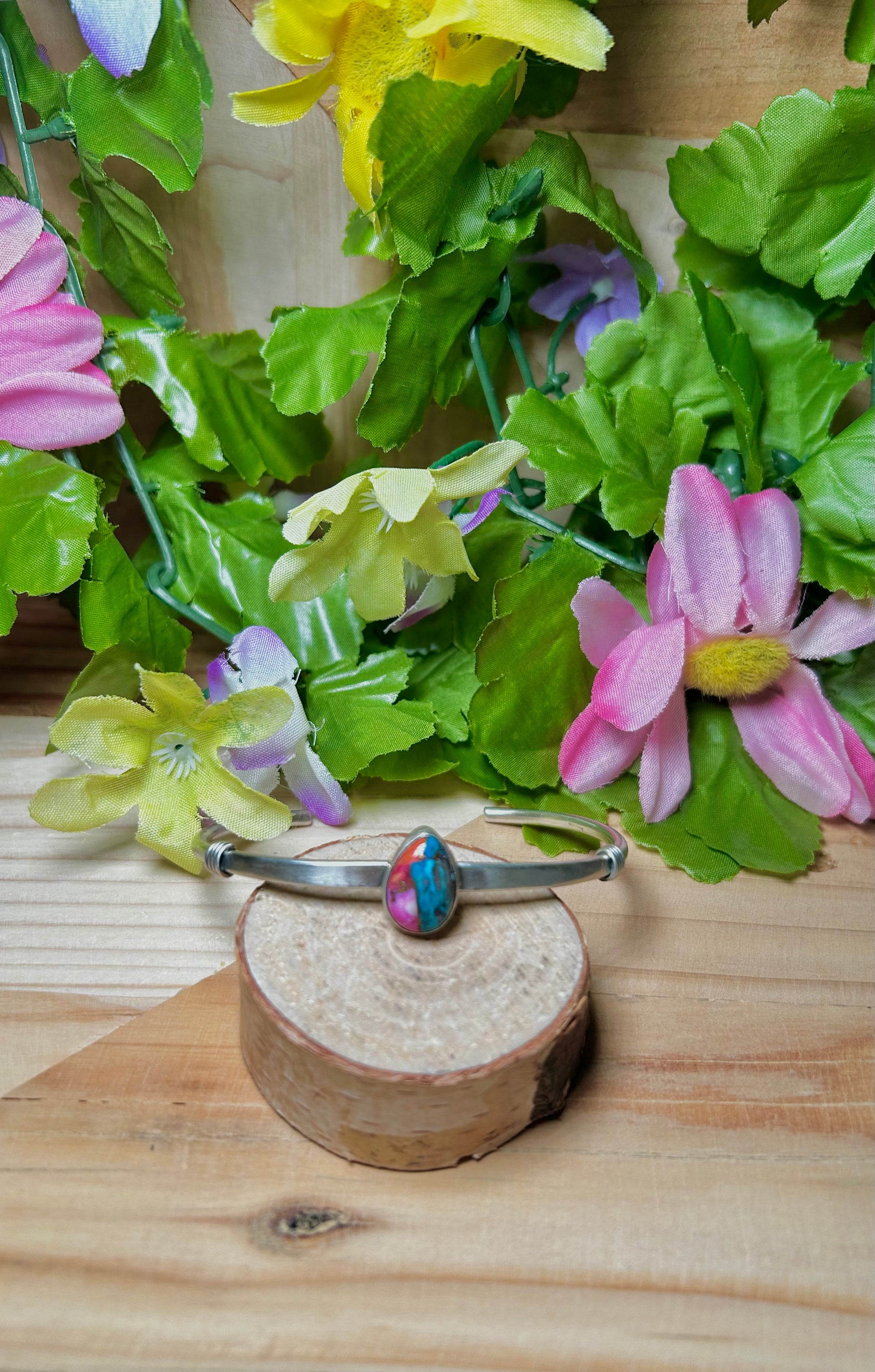 Navajo Made Mohave Turquoise & Sterling Silver Cuff Bracelet