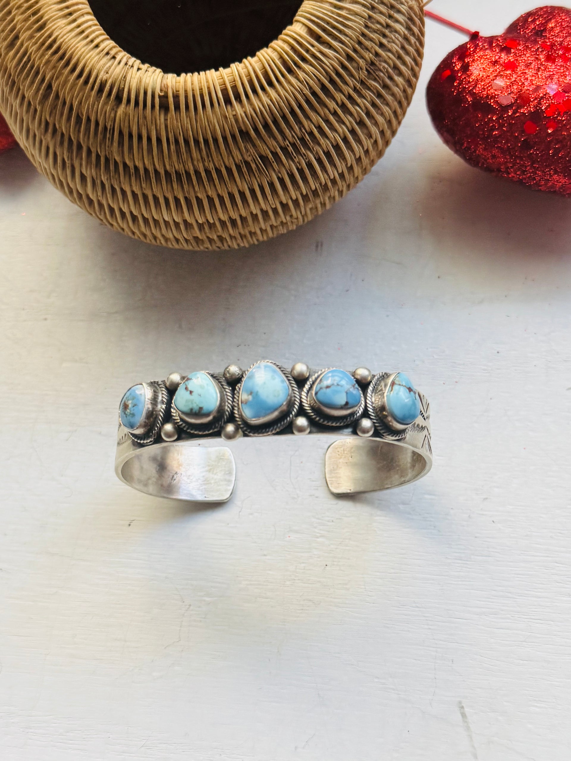 Bobby Johnson Golden Hills Turquoise & Sterling Silver Cuff Bracelet