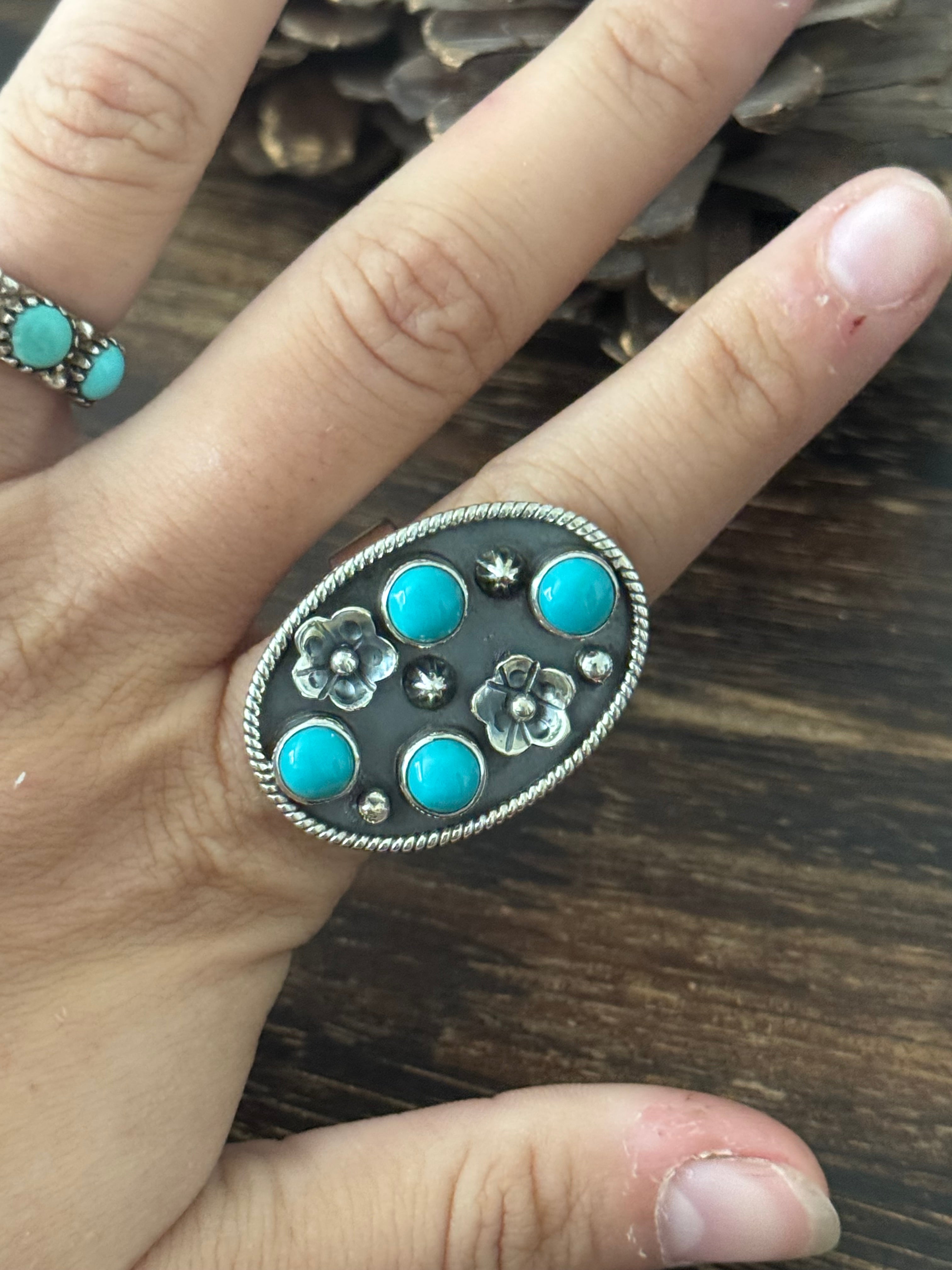 Southwest Handmade Kingman Turquoise & Sterling Silver Adjustable Ring