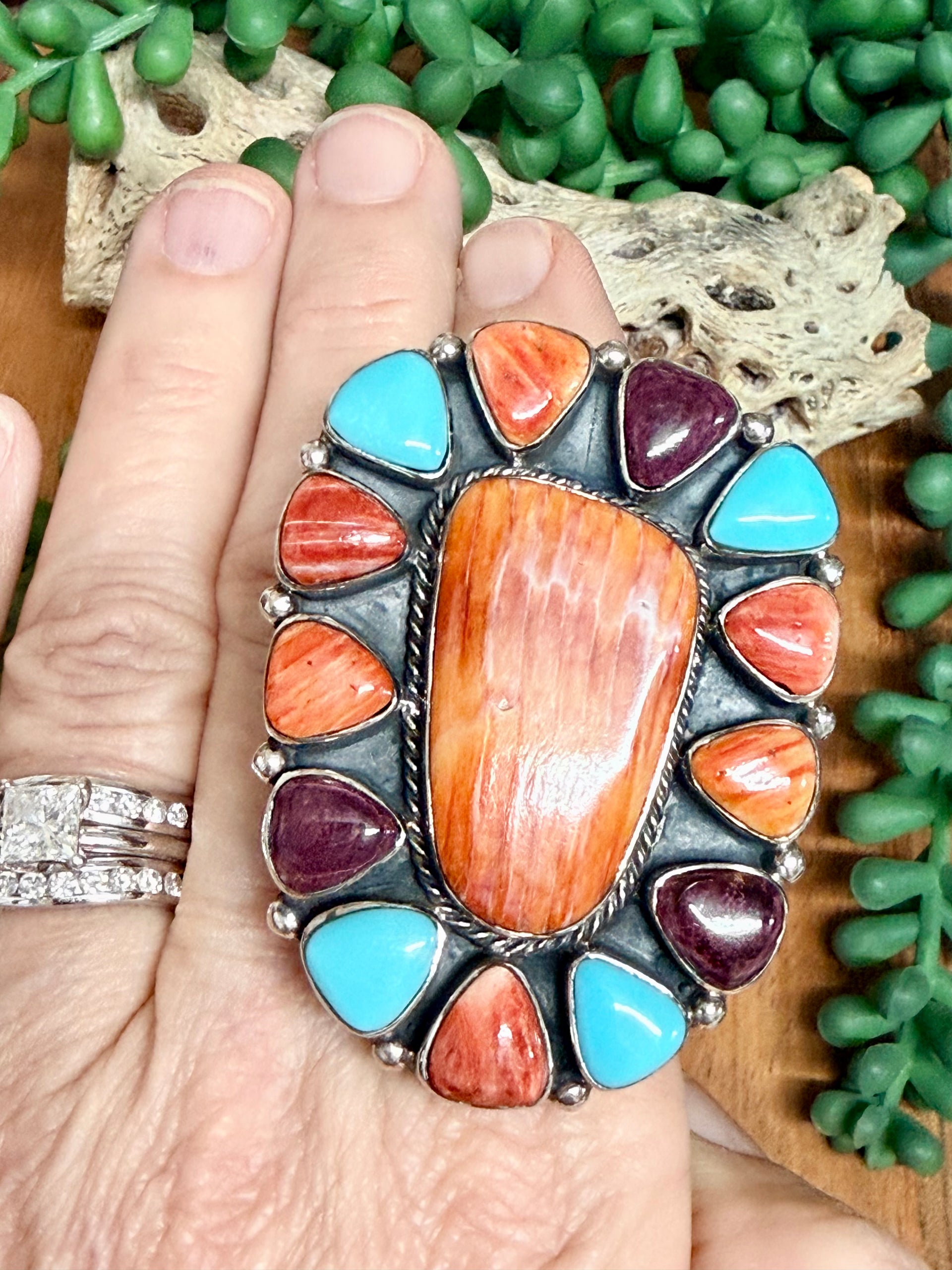 Southwest Handmade Multi Stone & Sterling Silver Adjustable Ring