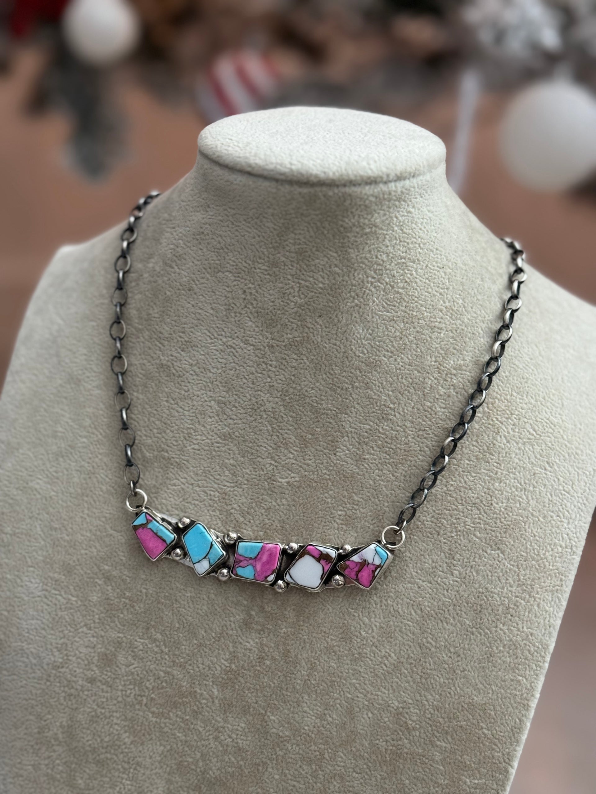 Jude Candelaria Cotton Candy Composite & Sterling Silver Bar Necklace