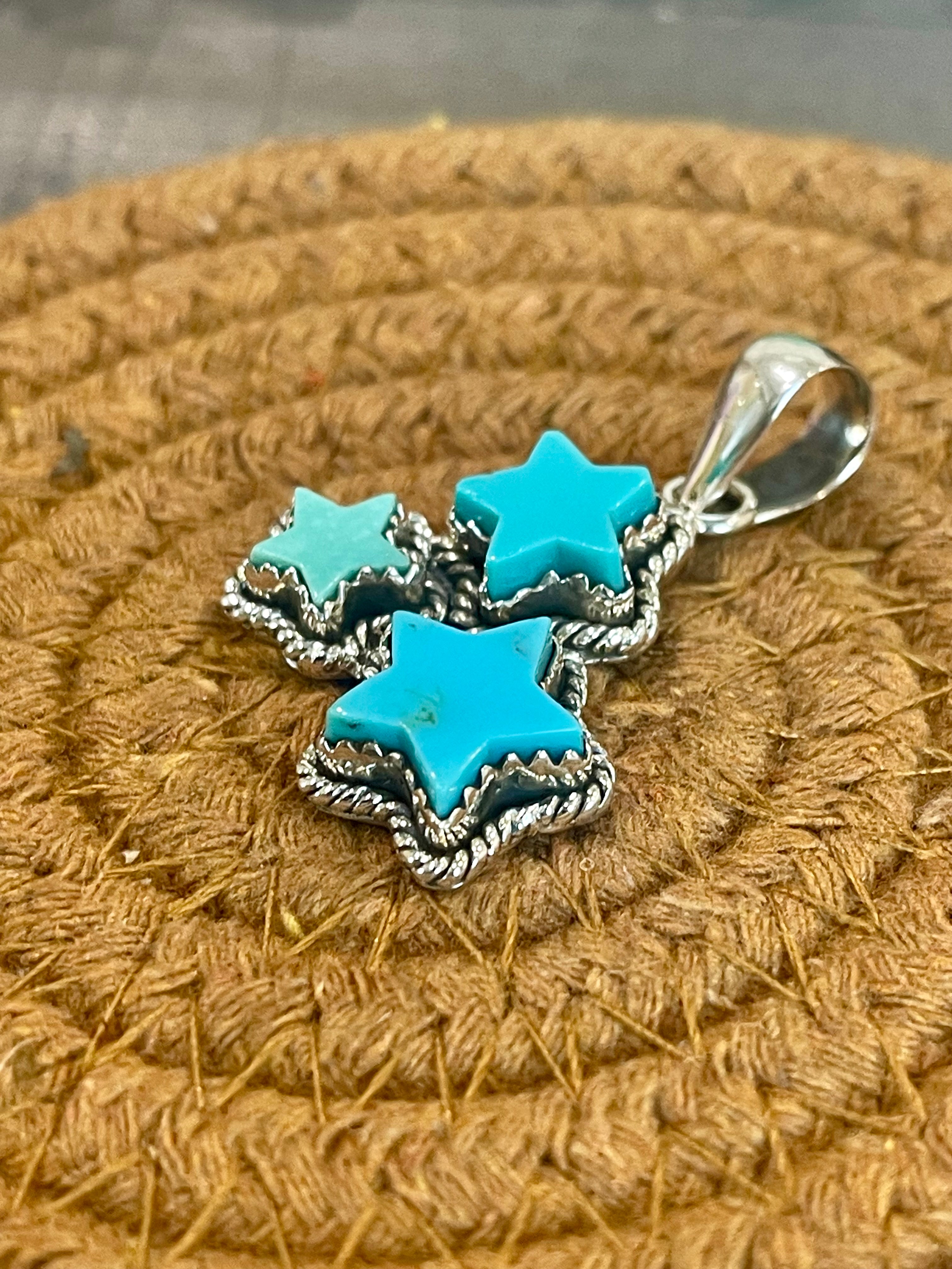 Southwest Handmade Kingman Turquoise & Sterling Silver Star Pendant