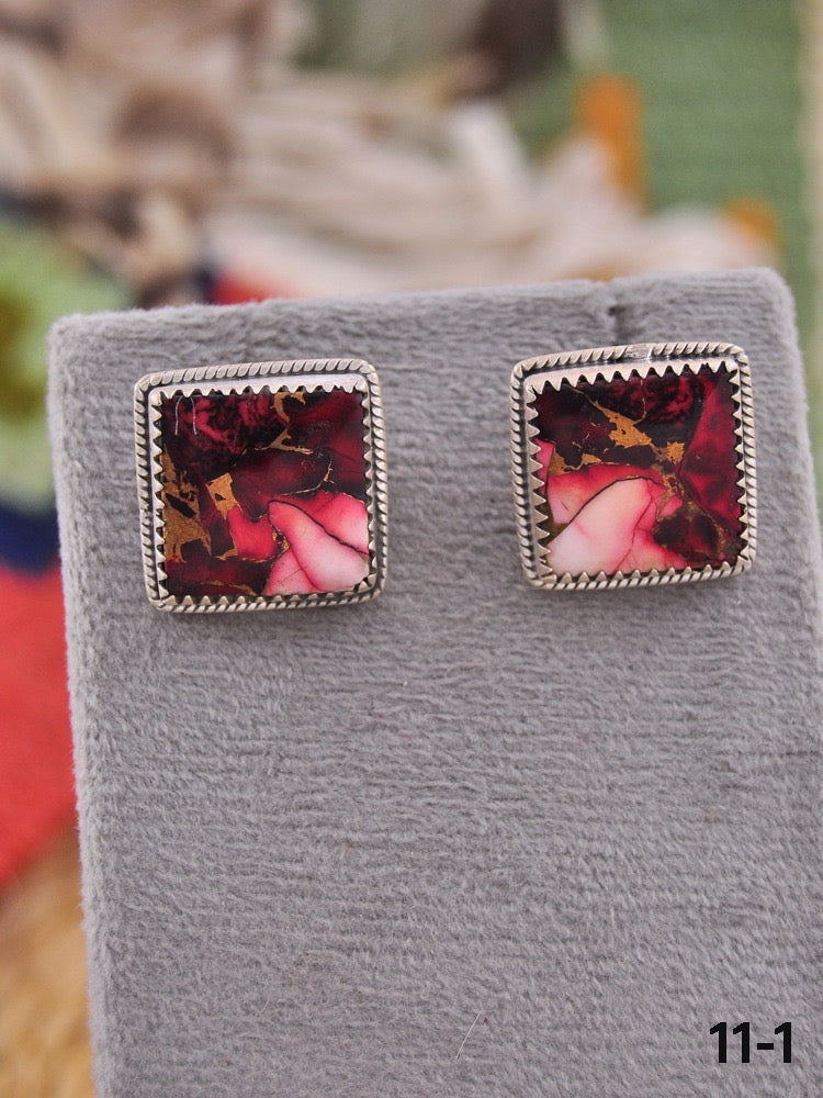 Southwest Made Rose Dahlia & Sterling Silver Post Earrings