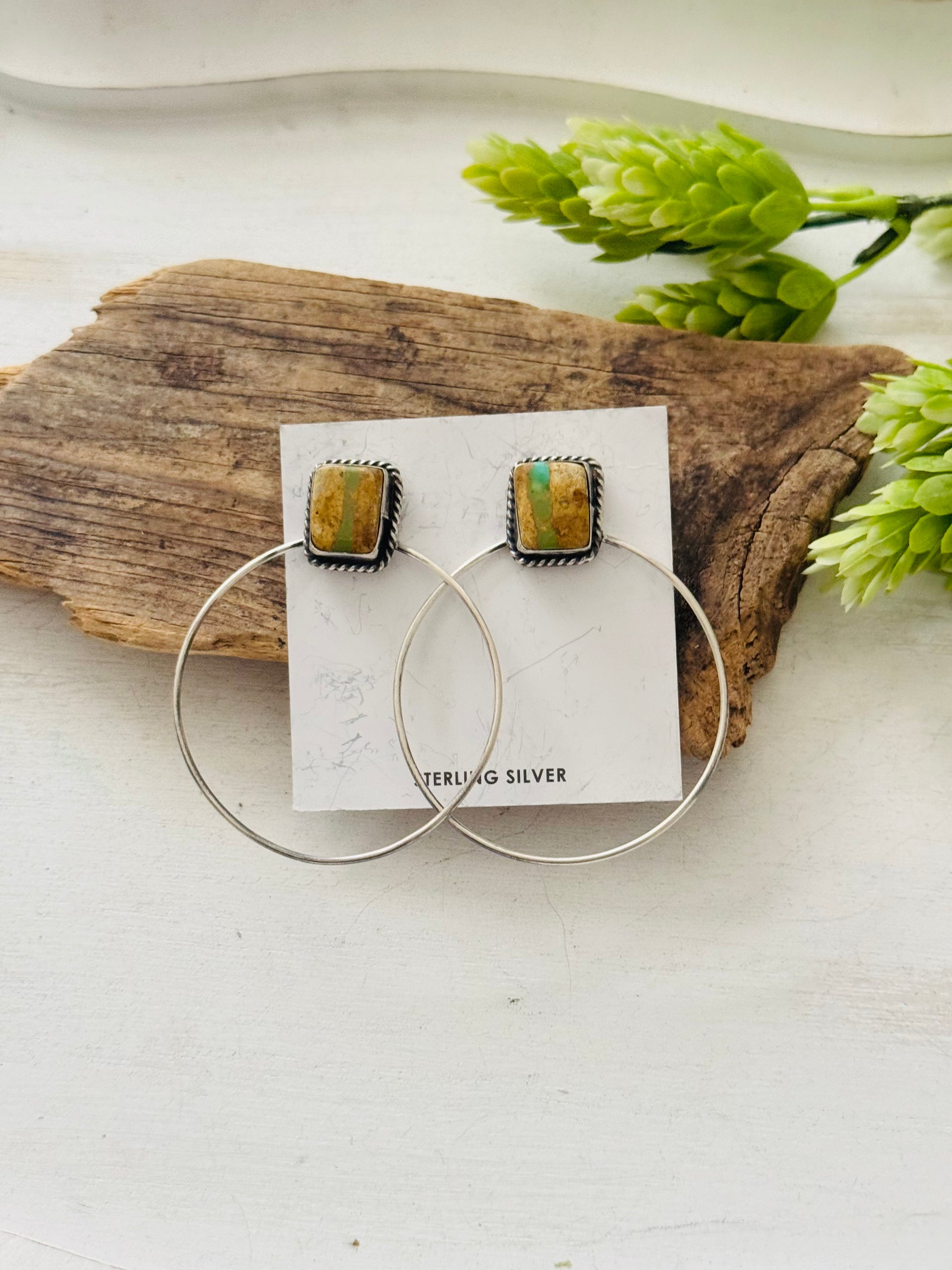 Elouise Kee Ribbon Royston & Sterling Silver Post Dangle Hoop Earrings