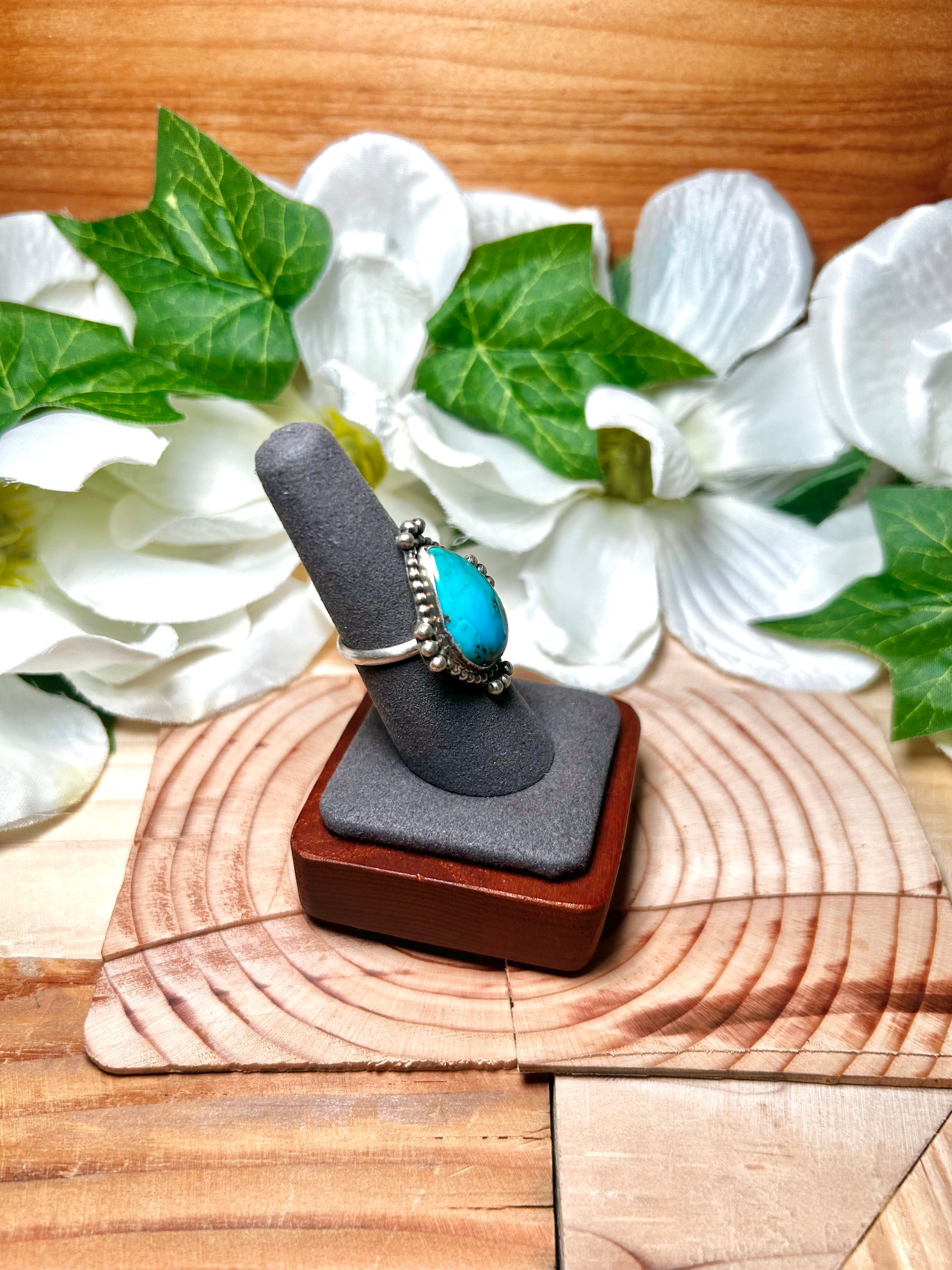 Navajo Made Red Skin Turquoise & Sterling Silver Ring Size 7.25