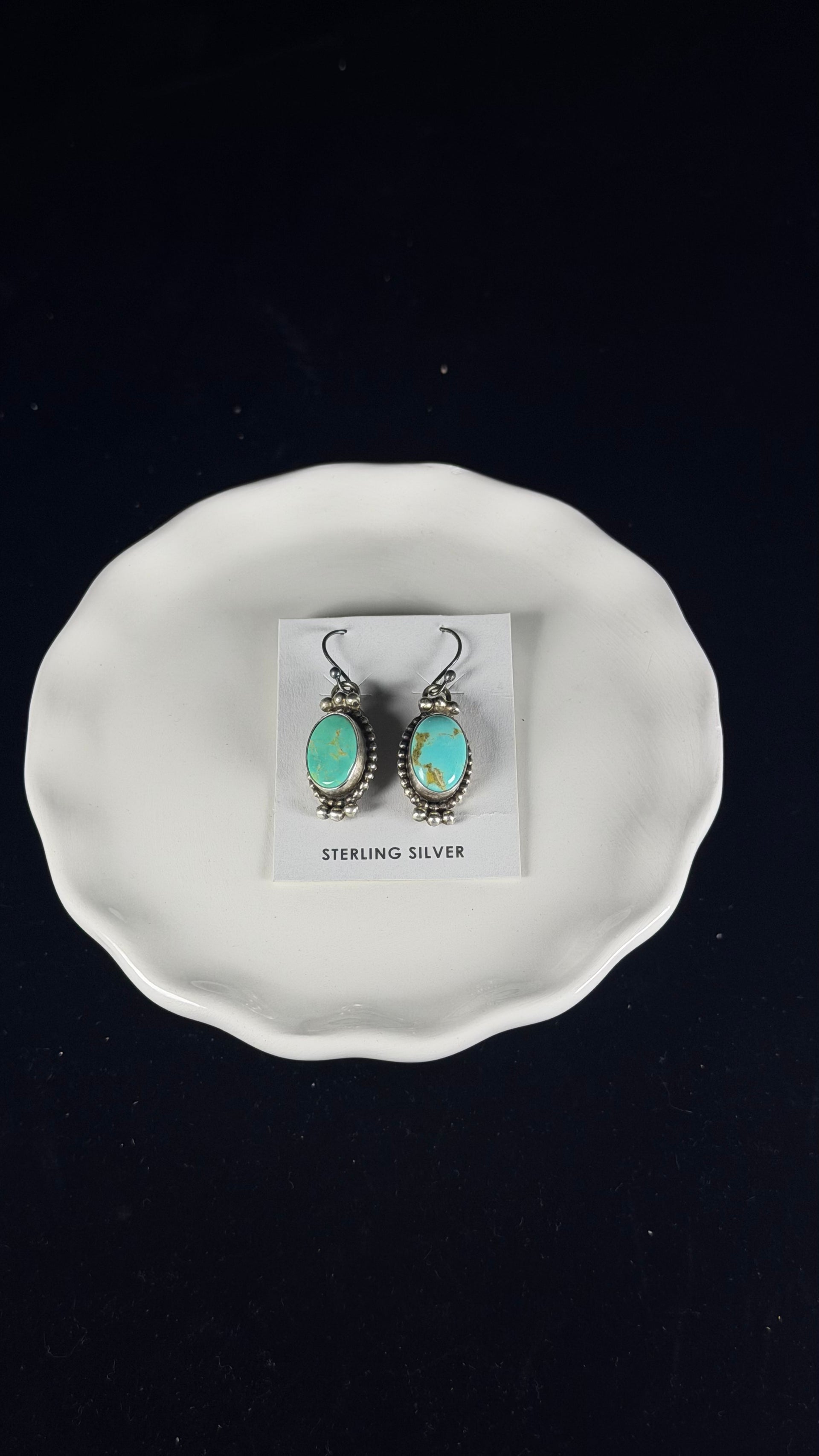 Navajo Made Kingman Turquoise & Sterling Silver Dangle Earrings