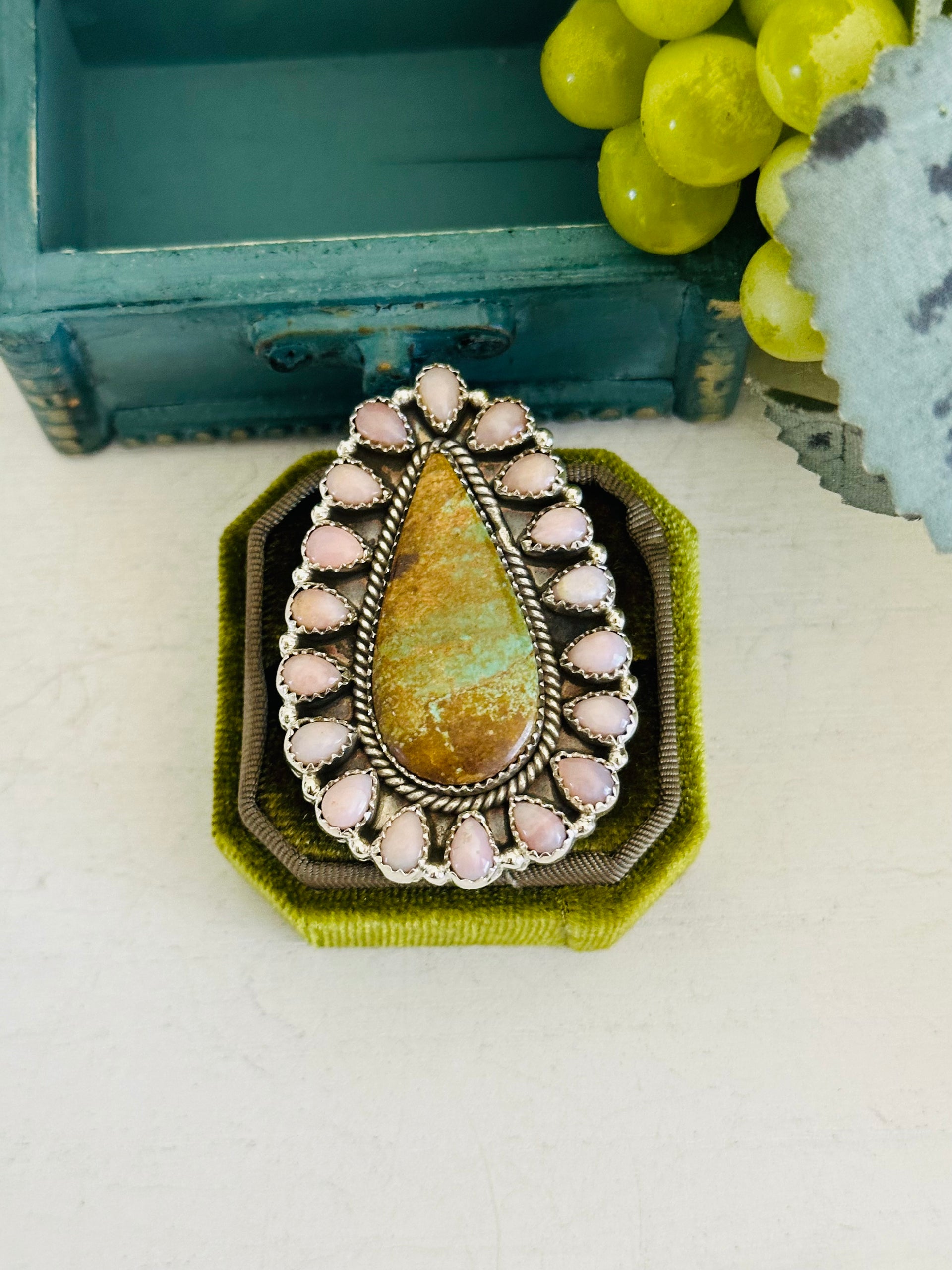 Southwest Handmade Multi Stone & Sterling Silver Cluster Adjustable Ring