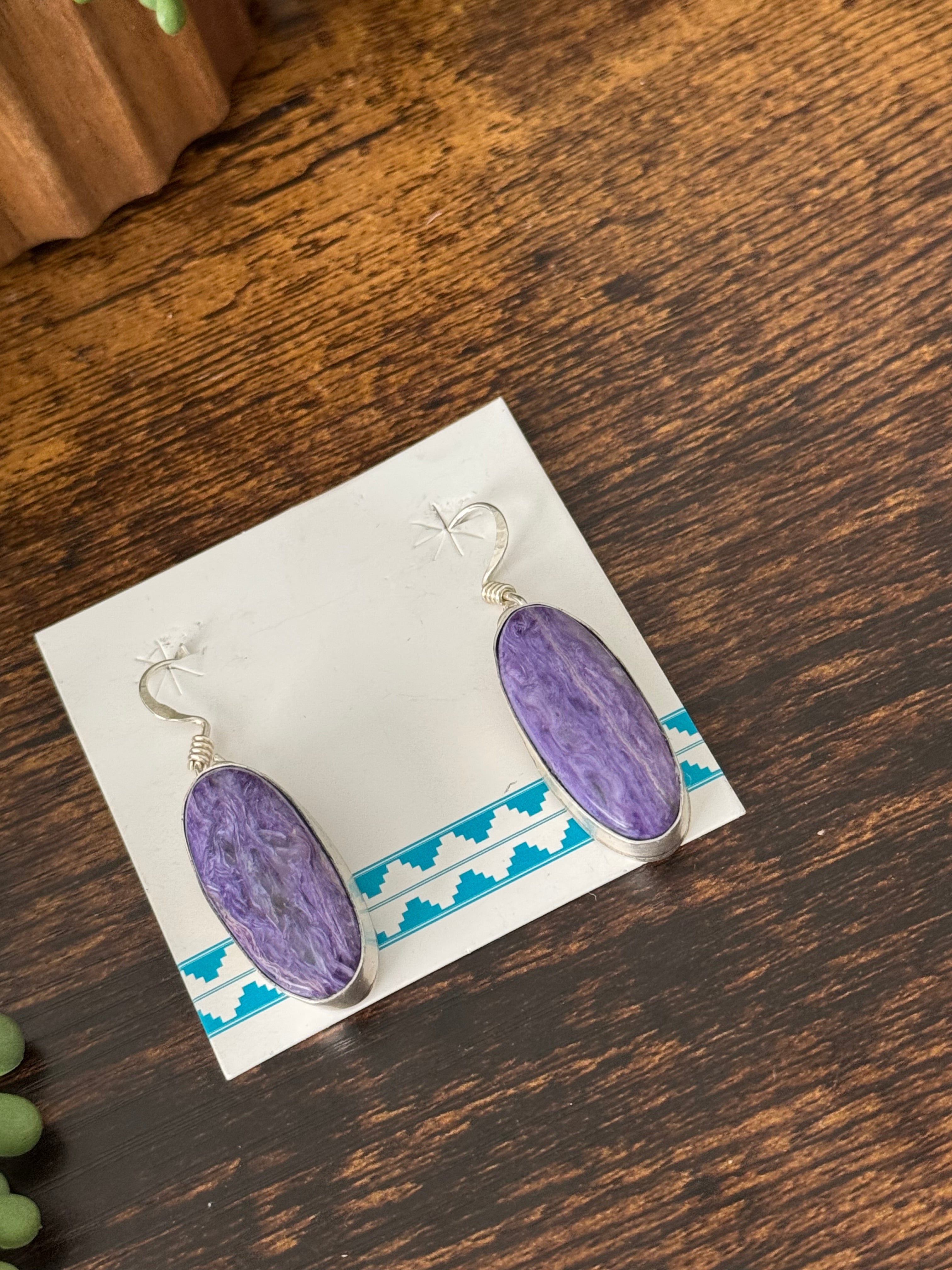 Navajo Charoite & Sterling Silver Dangle Earrings