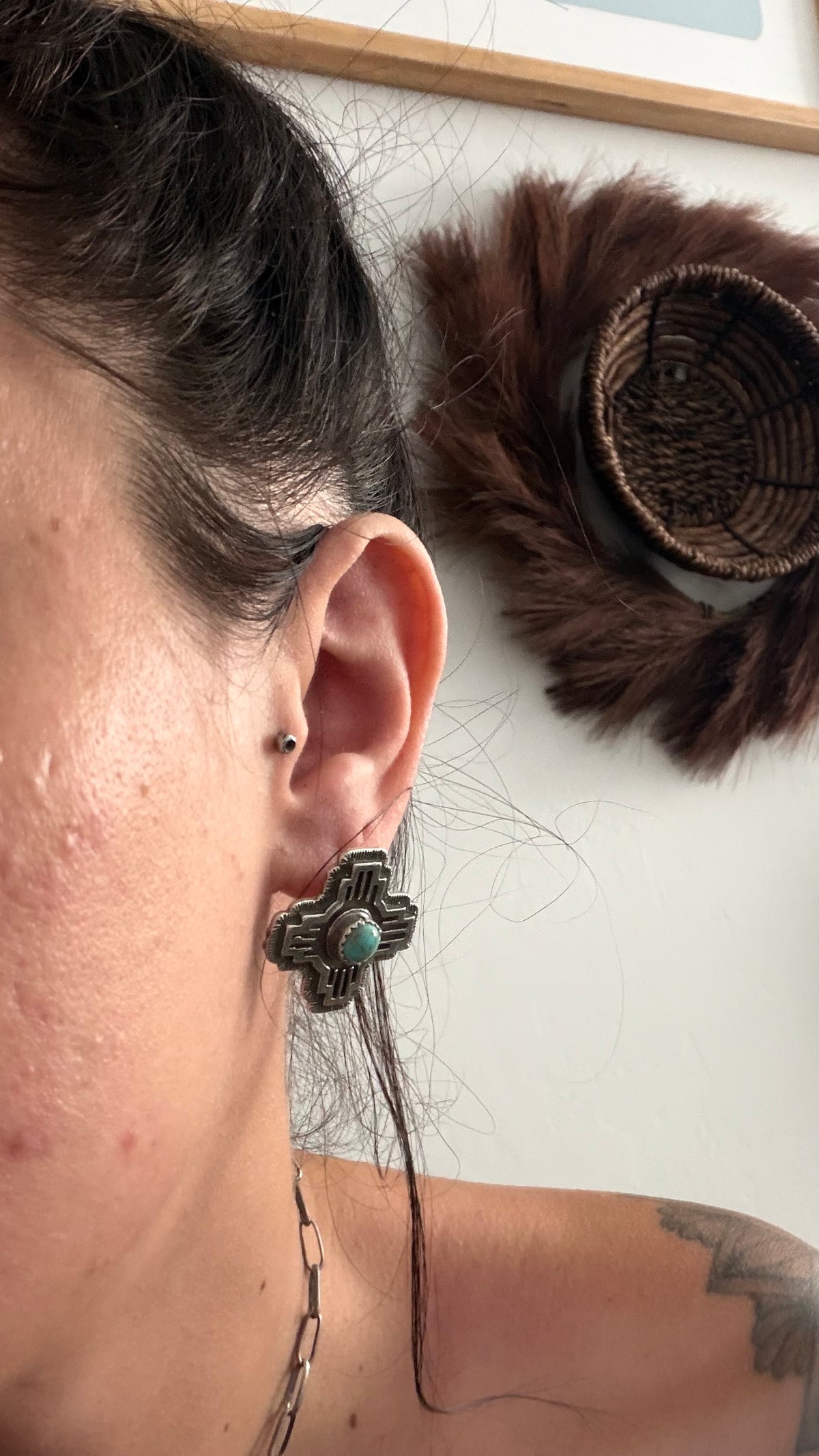 Robinson Mart Kingman Turquoise & Sterling Silver Zia Post Earrings
