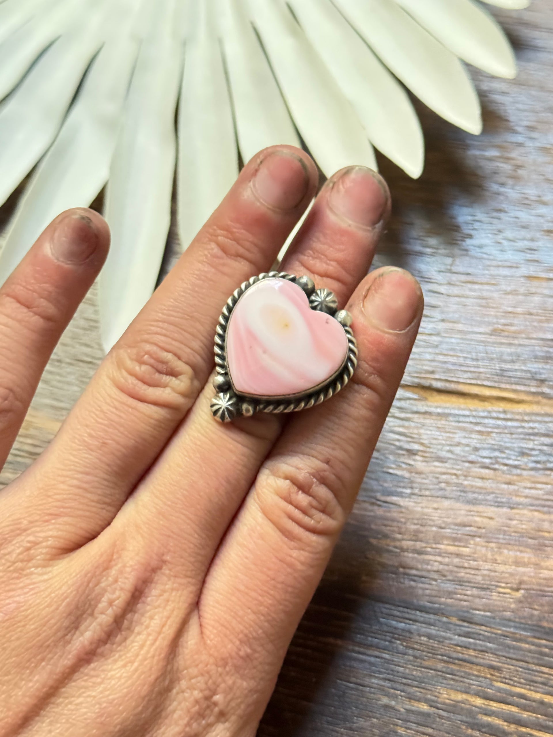 Alfred Martinez Pink Conch & Sterling Silver Adjustable Heart Ring
